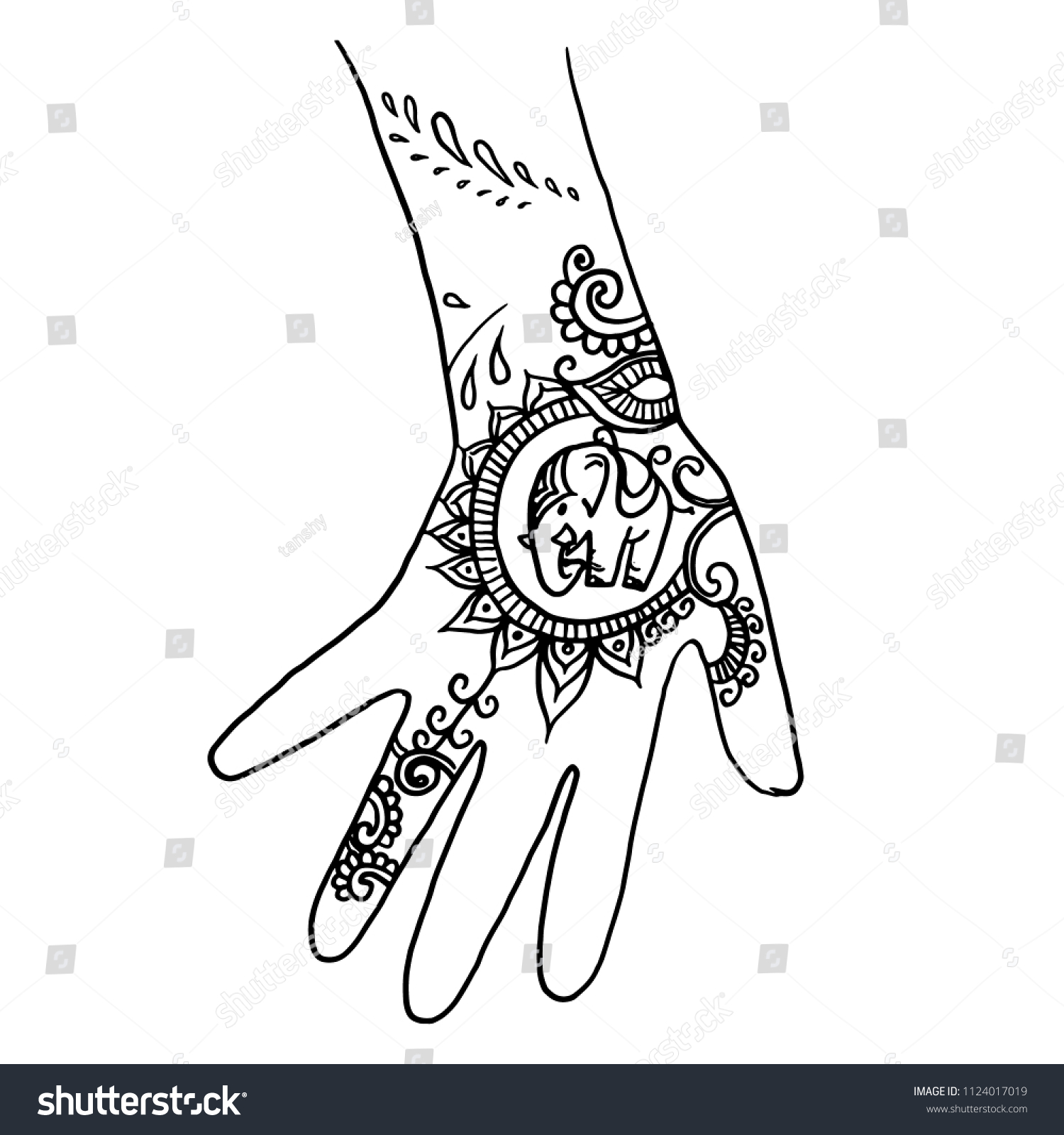 Hand Drawing Henna Tattoos Drawings Mehendi Stock Vector (Royalty Free ...