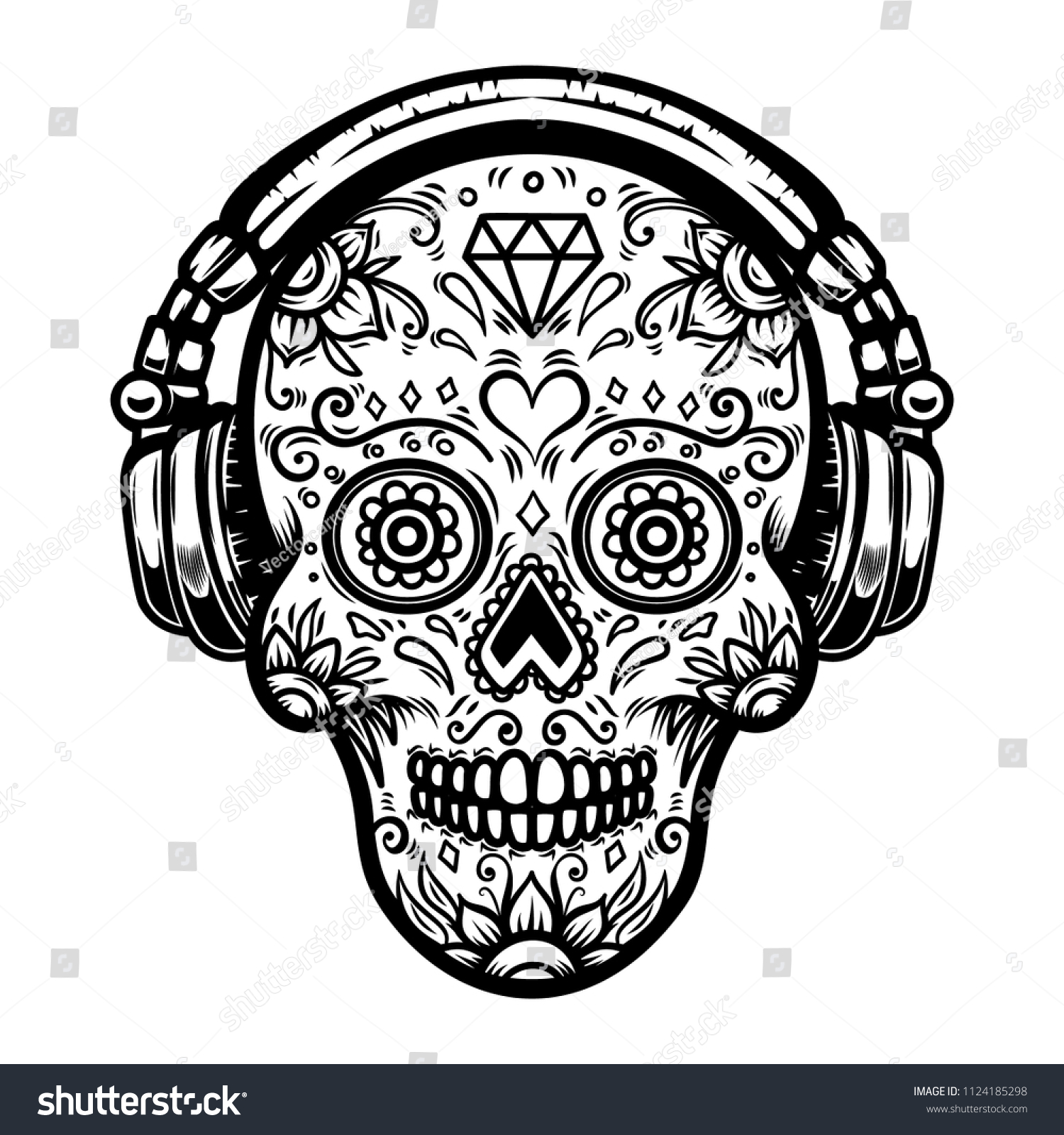 Sugar Skull Headphones Design Element Poster Stock Vector (Royalty Free ...