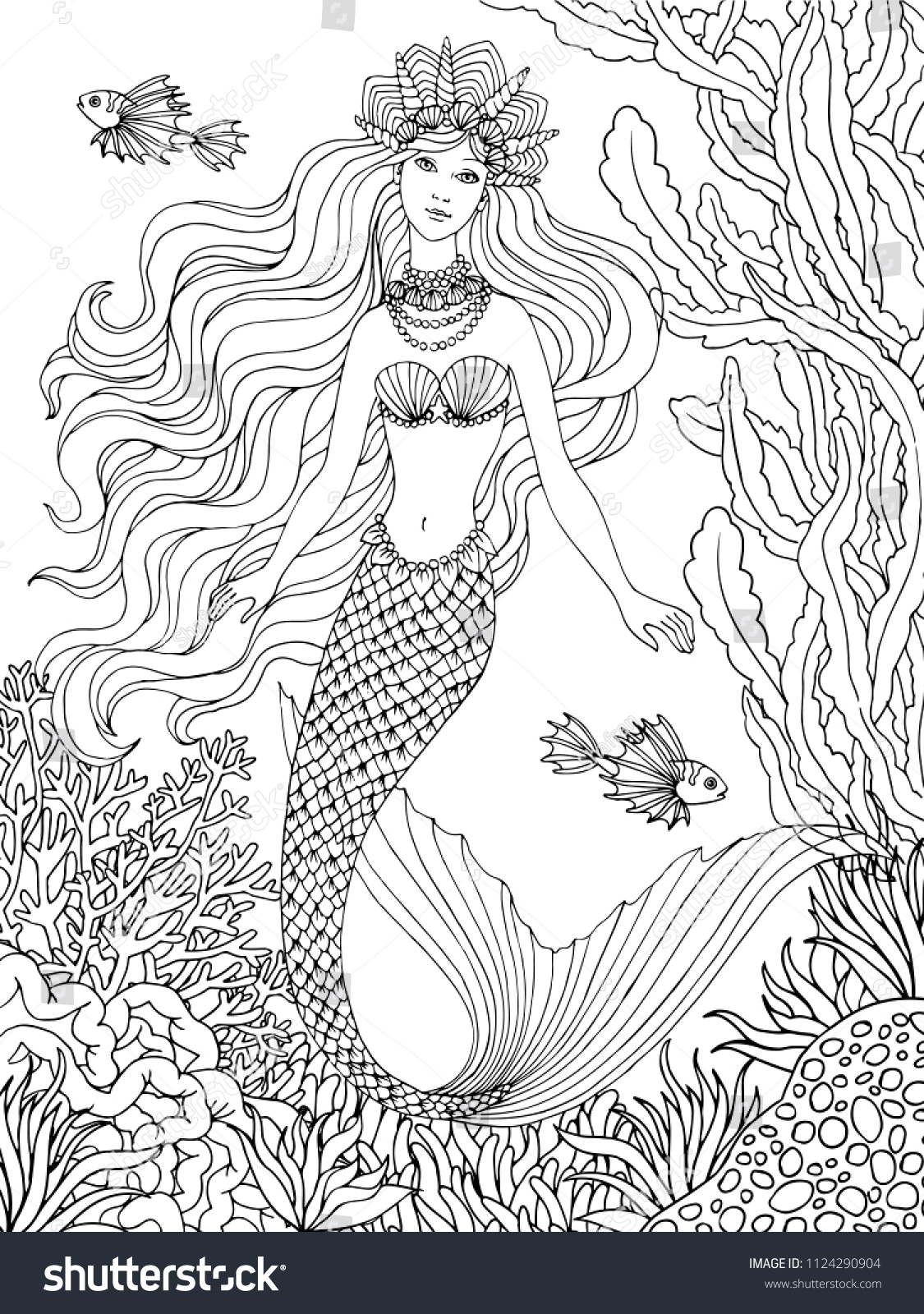 Mermaid Undersea Hand Drawn Linen Vector Stock Vector (Royalty Free ...