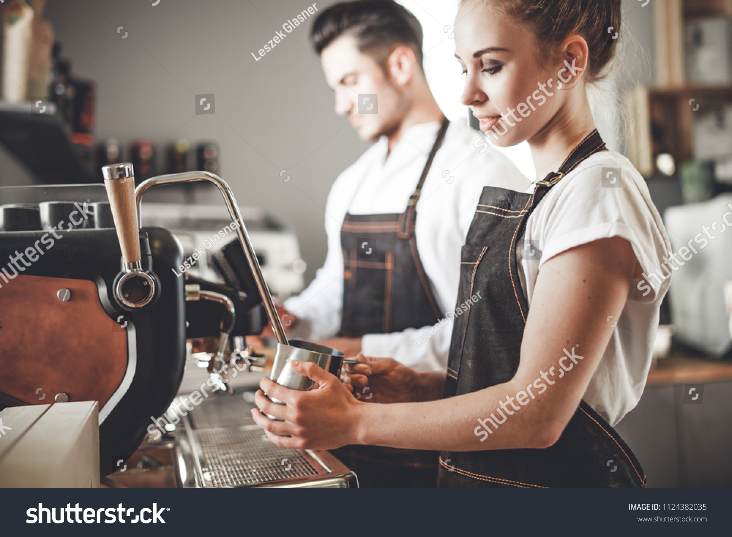 Successful Cafe Business Professional Baristas Team Stock Photo