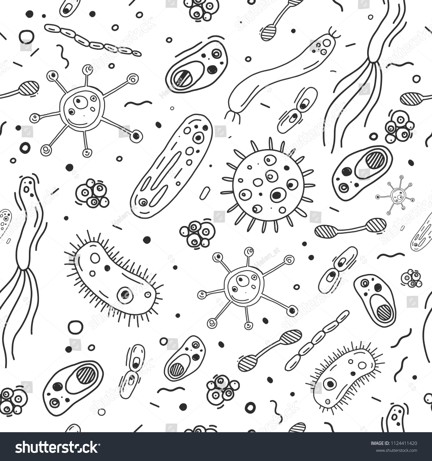 Bacteria Germs Hand Drawn Doodle Seamless Stock Vector (Royalty Free ...