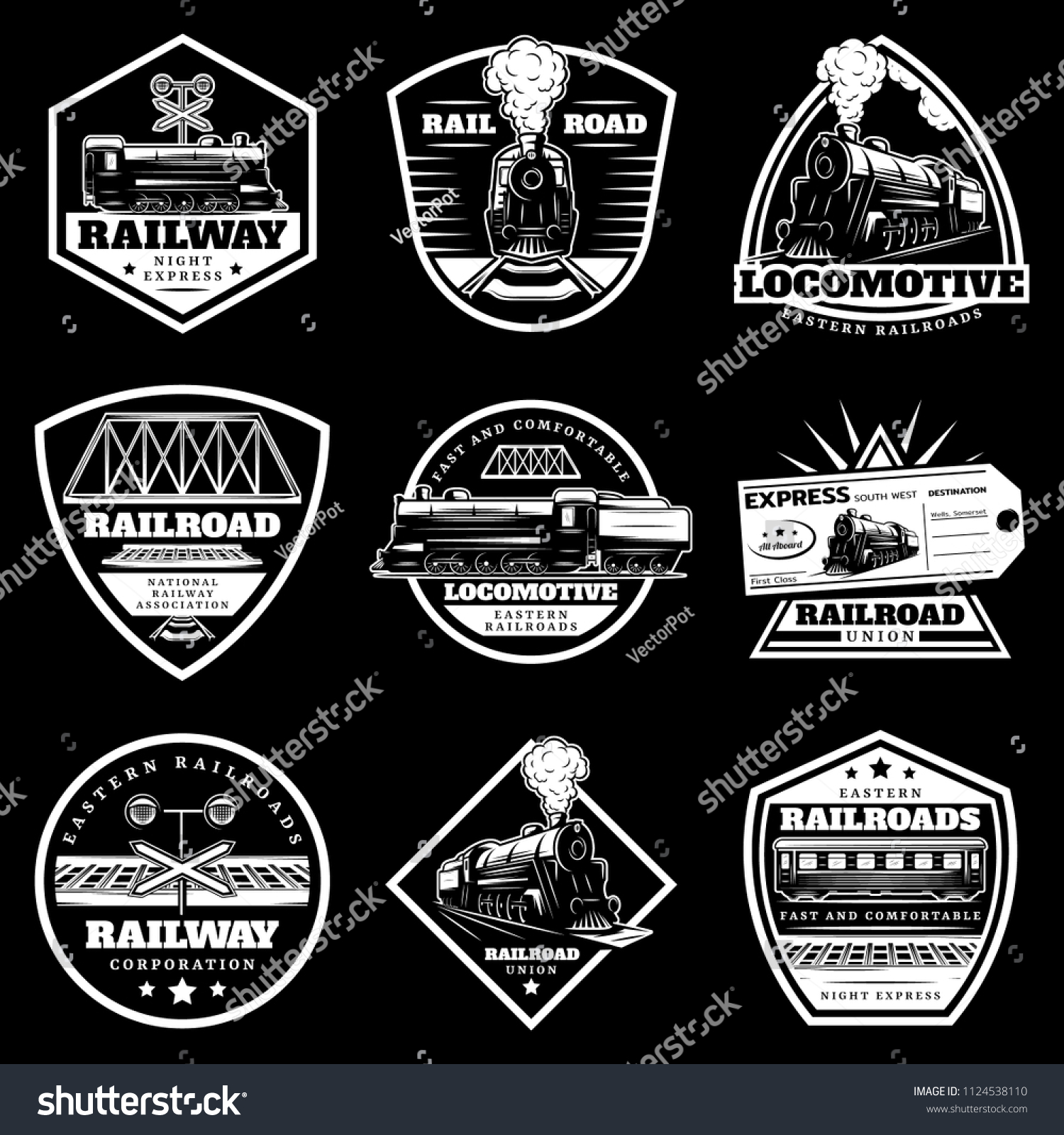 Vintage White Locomotive Train Labels Set Stock Vector (Royalty Free ...