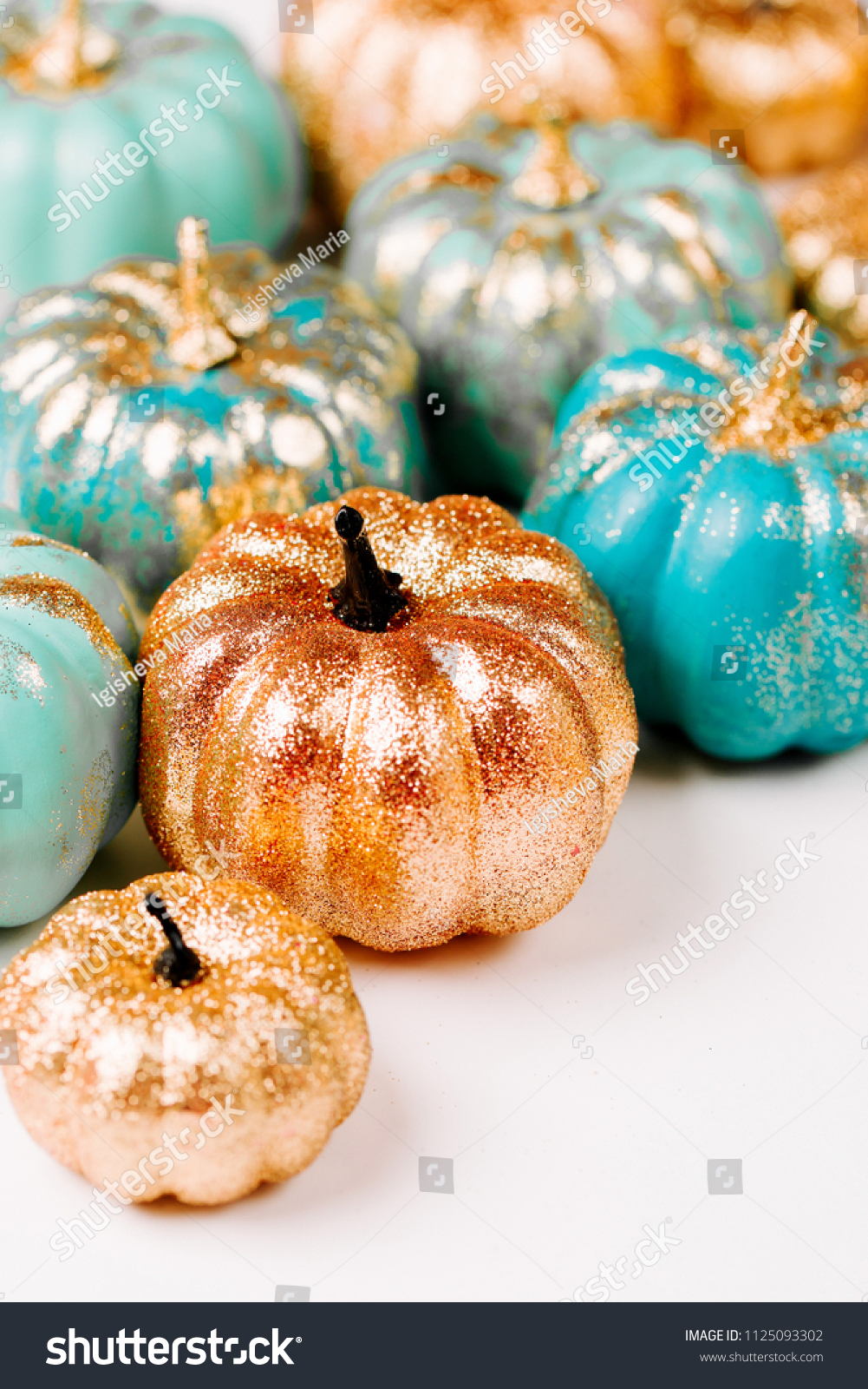 Shiny Gold Blue Pumpkins Halloween Decorations Stock Photo 1125093302 |  Shutterstock