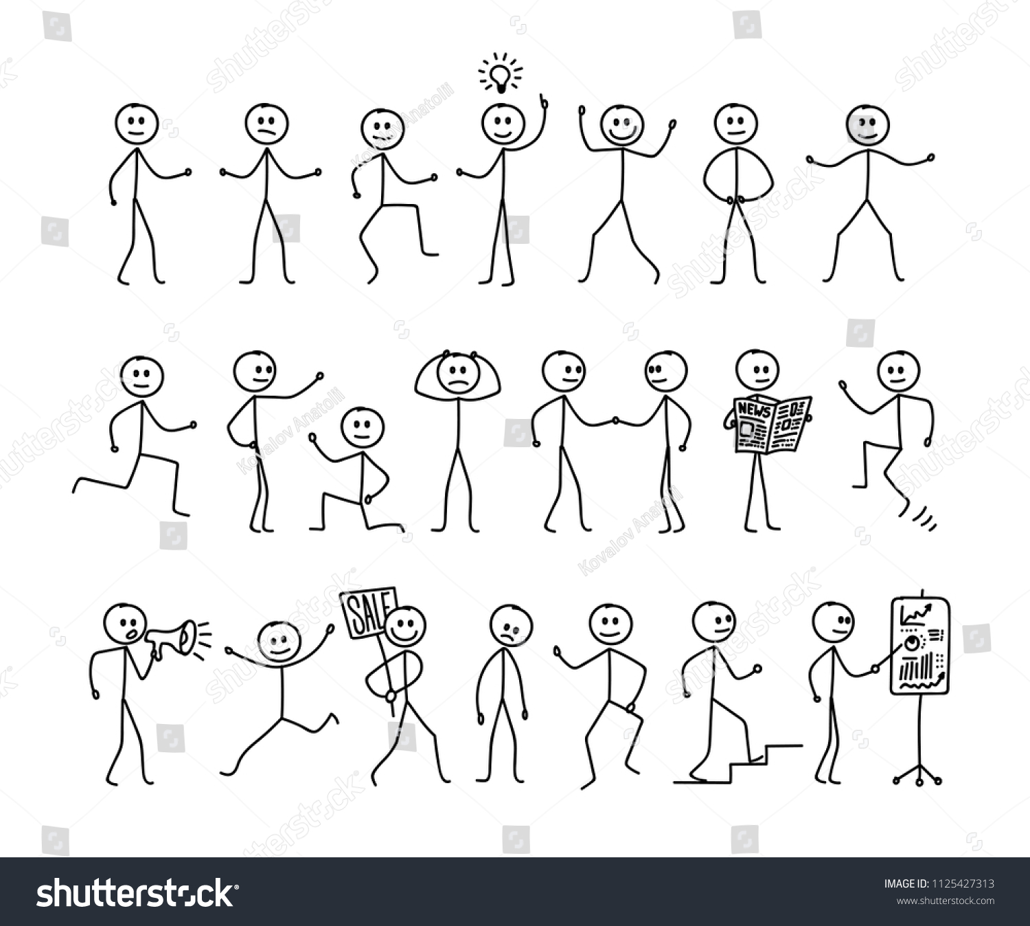 Set Man Drawing Different Poses Stick Stock Vector (Royalty Free ...