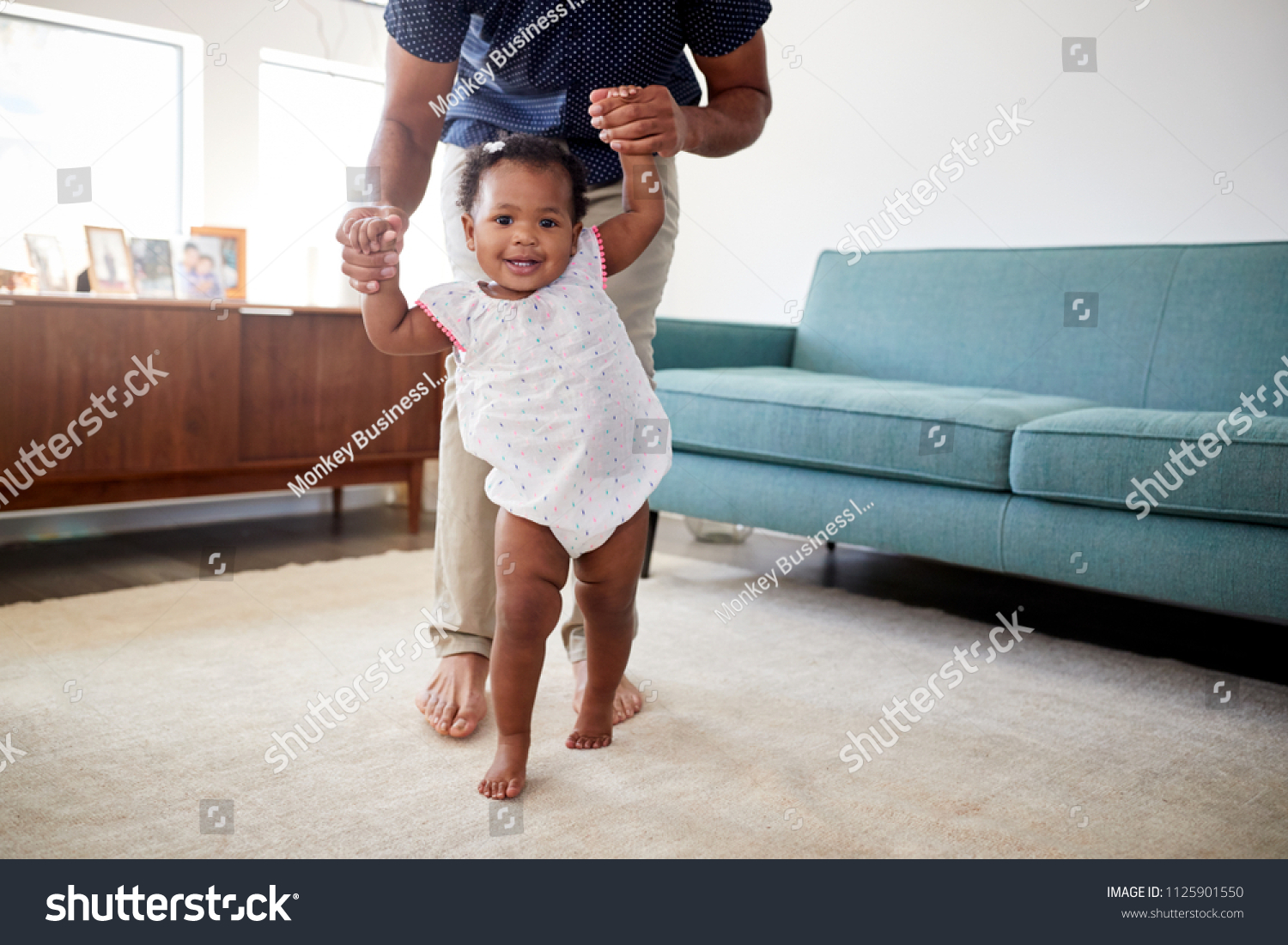 Father Encouraging Baby Daughter Take First Stock Photo 1125901550 ...