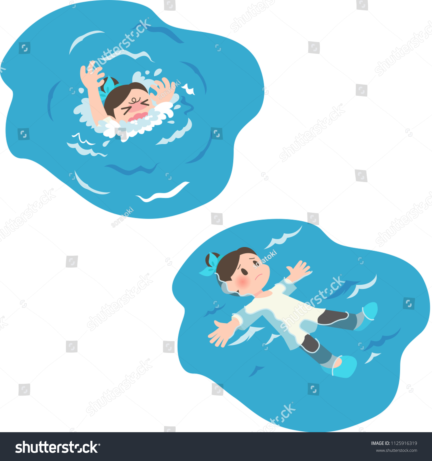 Drowning Woman Back Floating Woman Stock Vector (Royalty Free ...