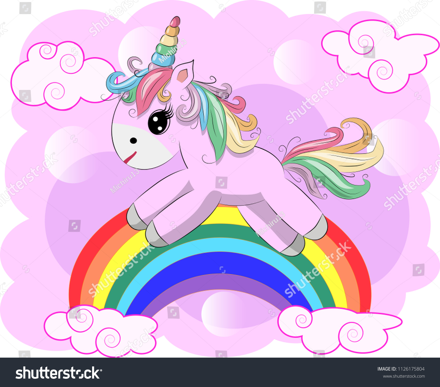 Unicorn Vector Illustration Drawing Rainbow Writing Stock Vector 