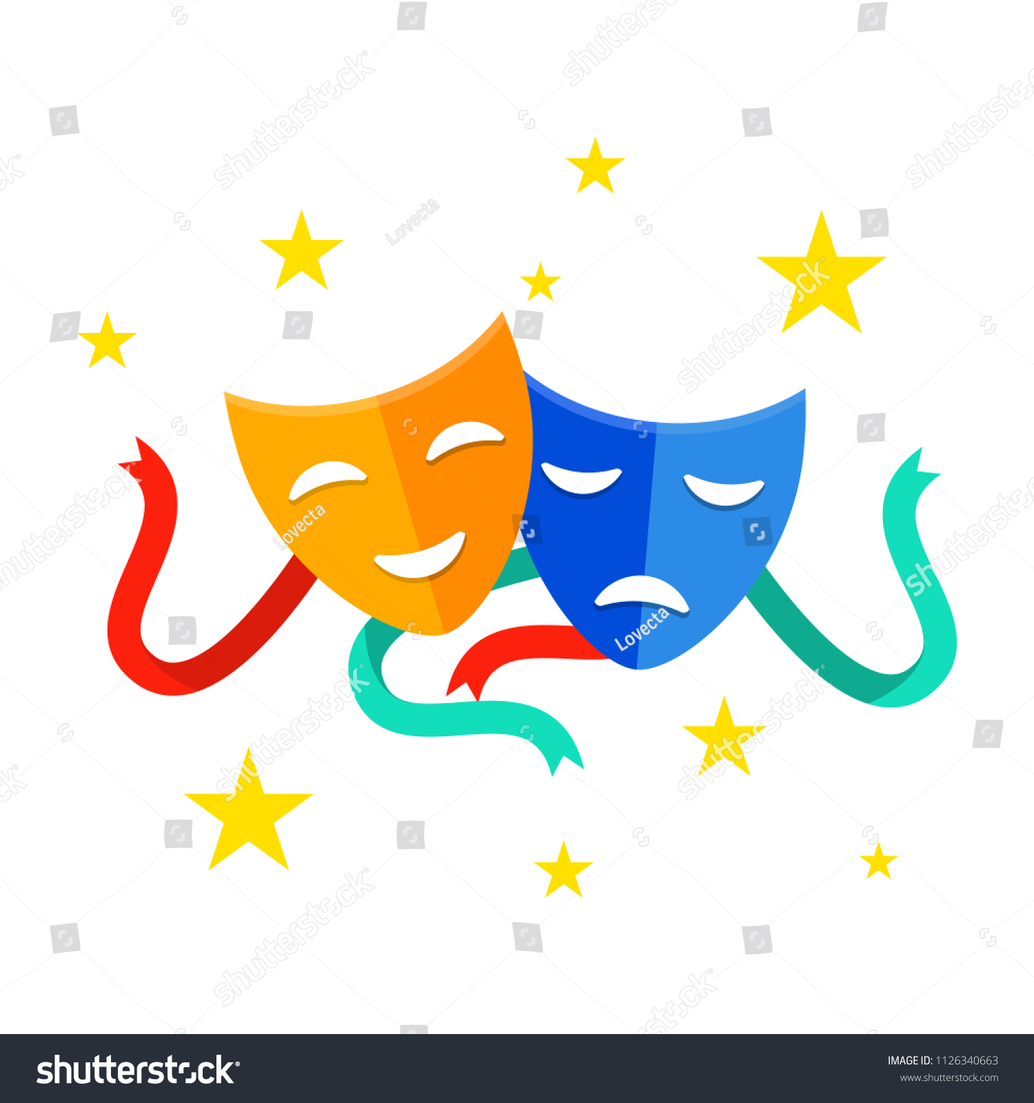 Vektor Stok Theater Mask Ribbons Comedy Tragedy Masks Tanpa Royalti 1126340663 Shutterstock 