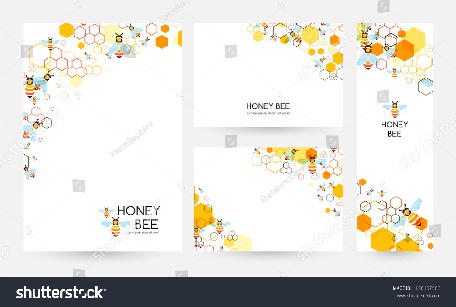 Honeycombs Bee Design Collection Banners Flyers Stock Vector Royalty