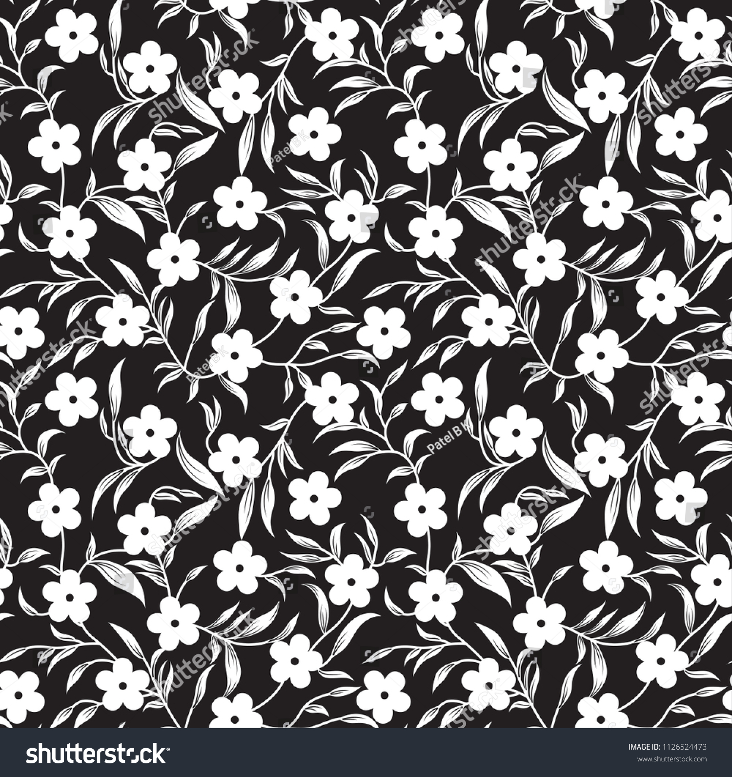 Cute Black White Small Flower Pattern Stock Vector (Royalty Free ...