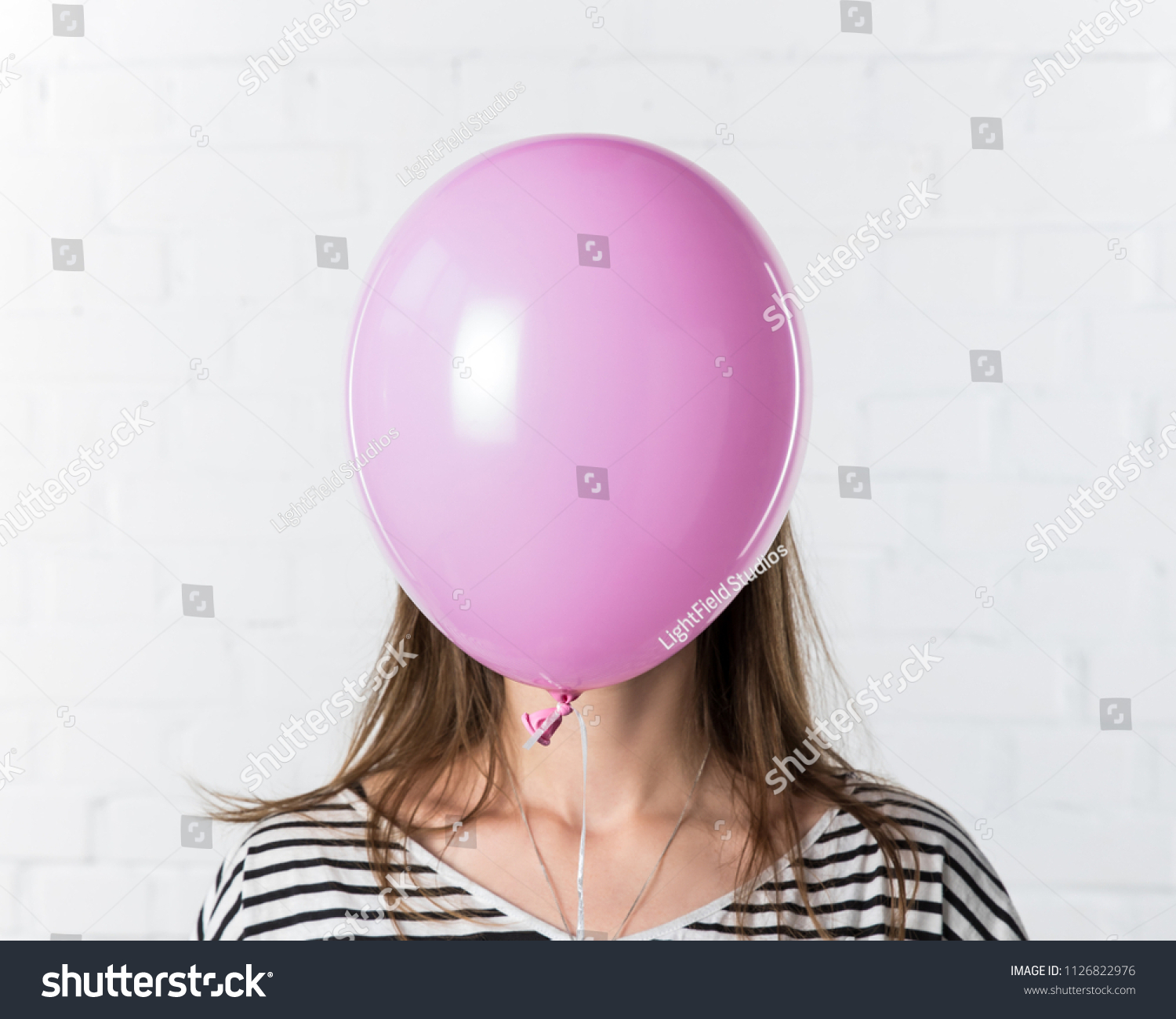 Pink Balloon Covering Face Young Woman Stock Photo 1126822976 ...