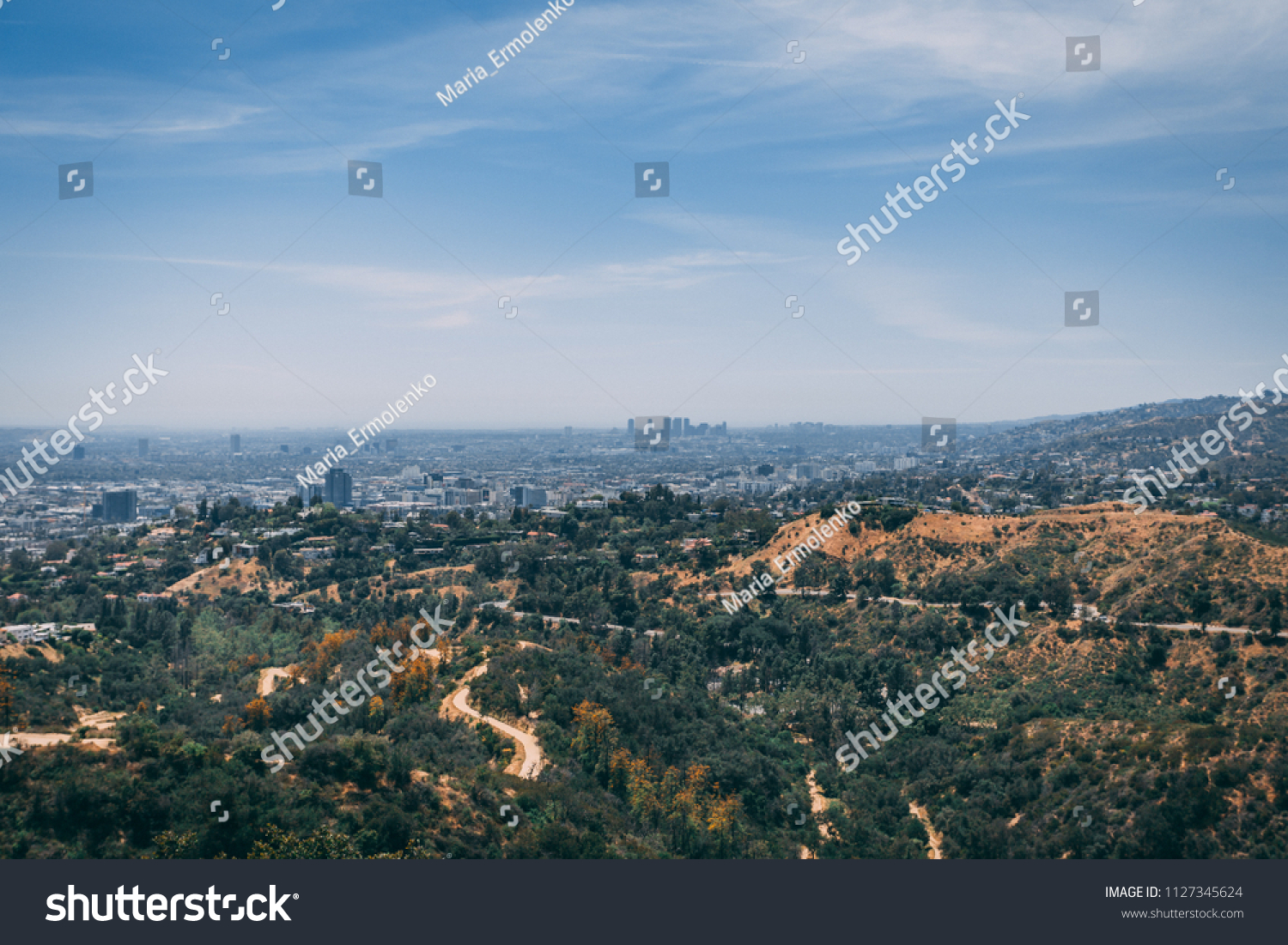 Los Angeles City Skyline Landscape Hills Stock Photo 1127345624 ...