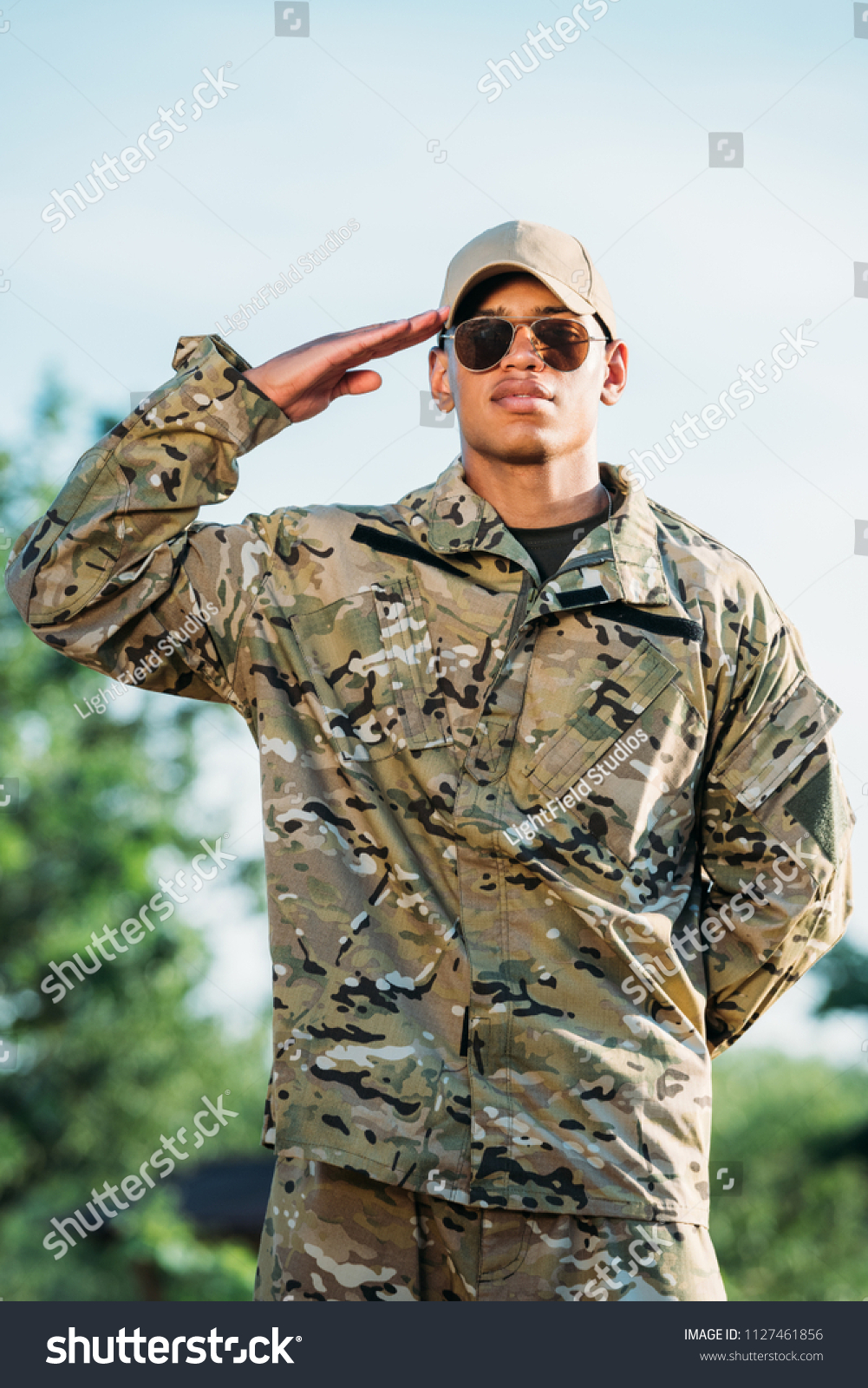 Portrait African American Soldier Military Uniform Stock Photo ...