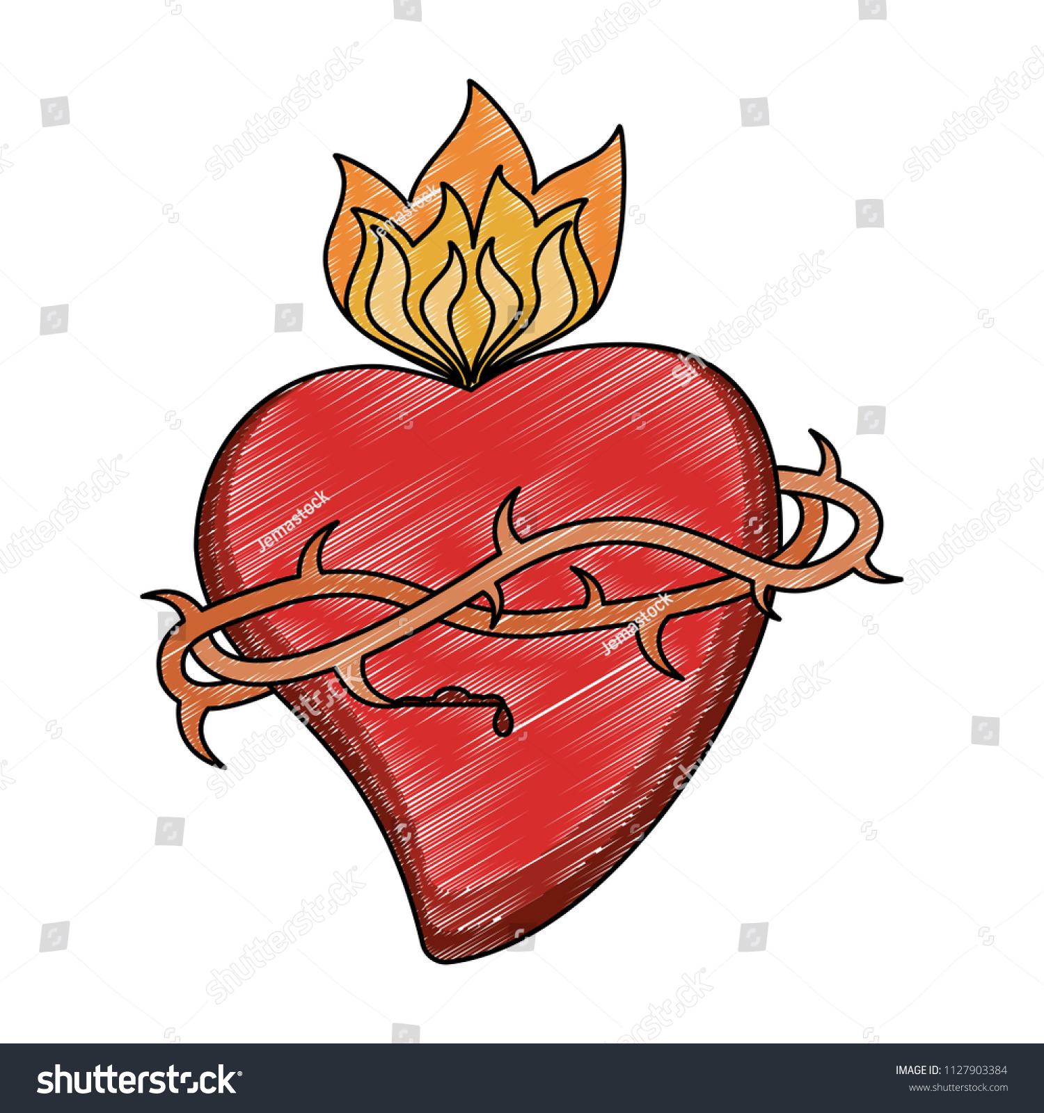 Catholic Sacred Heart Scribble Stock Vector (Royalty Free) 1127903384 ...