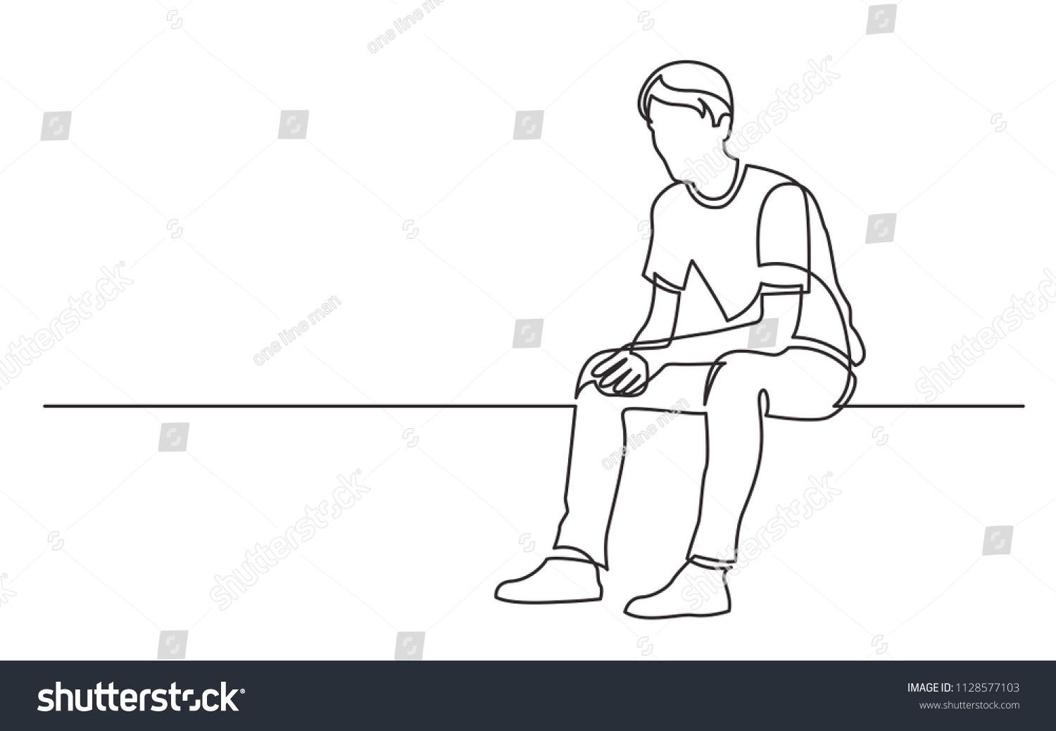 Continuous Line Drawing Sitting Young Man Stock Vector (Royalty Free ...