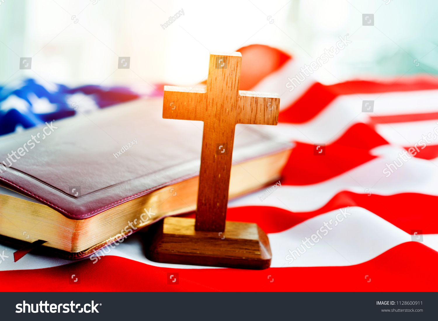 Holy Bible Cross On American Flag Stock Photo 1128600911 | Shutterstock