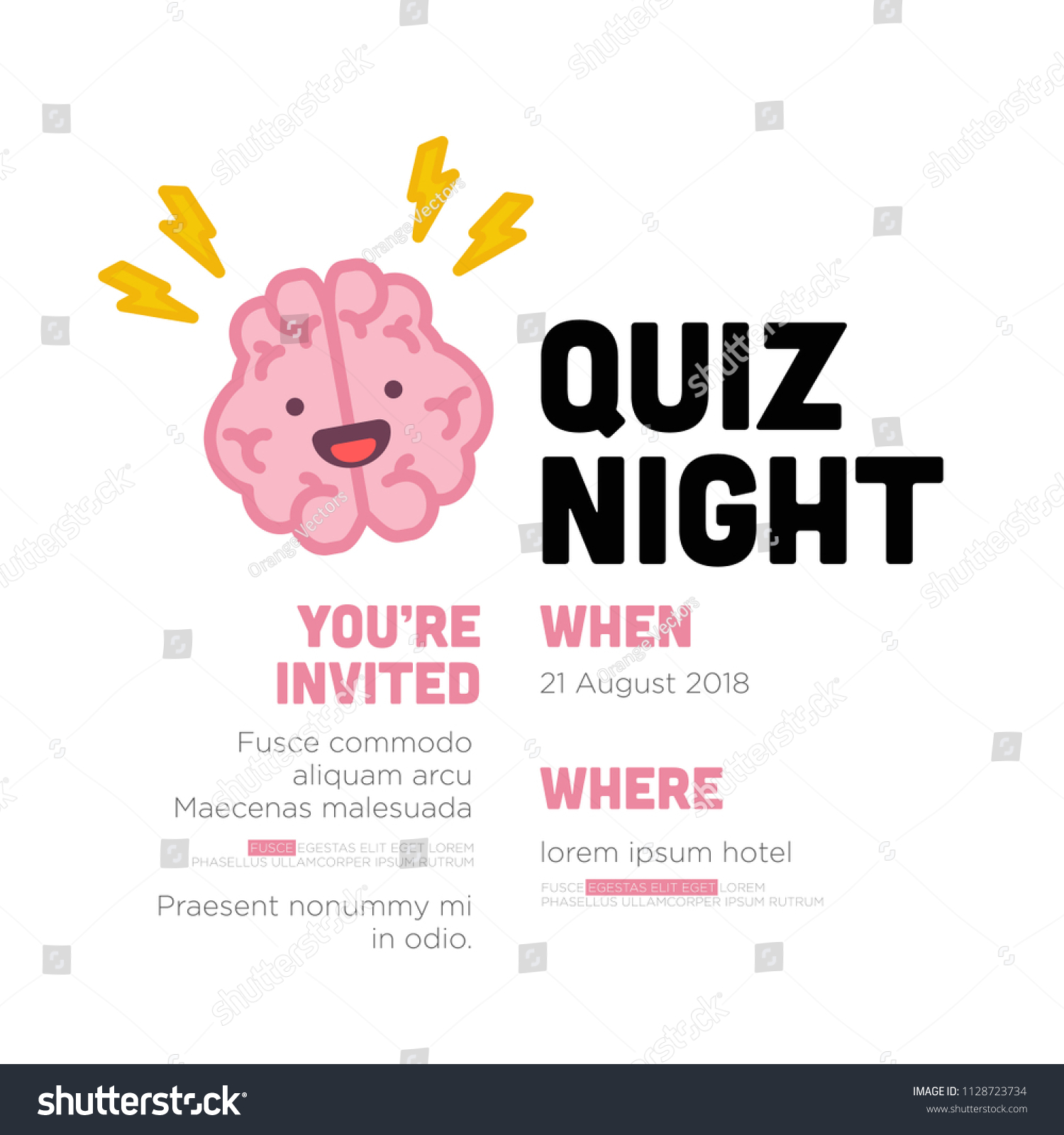 Quiz Night Poster Brain Cartoon Vector Stock Vector Royalty Free