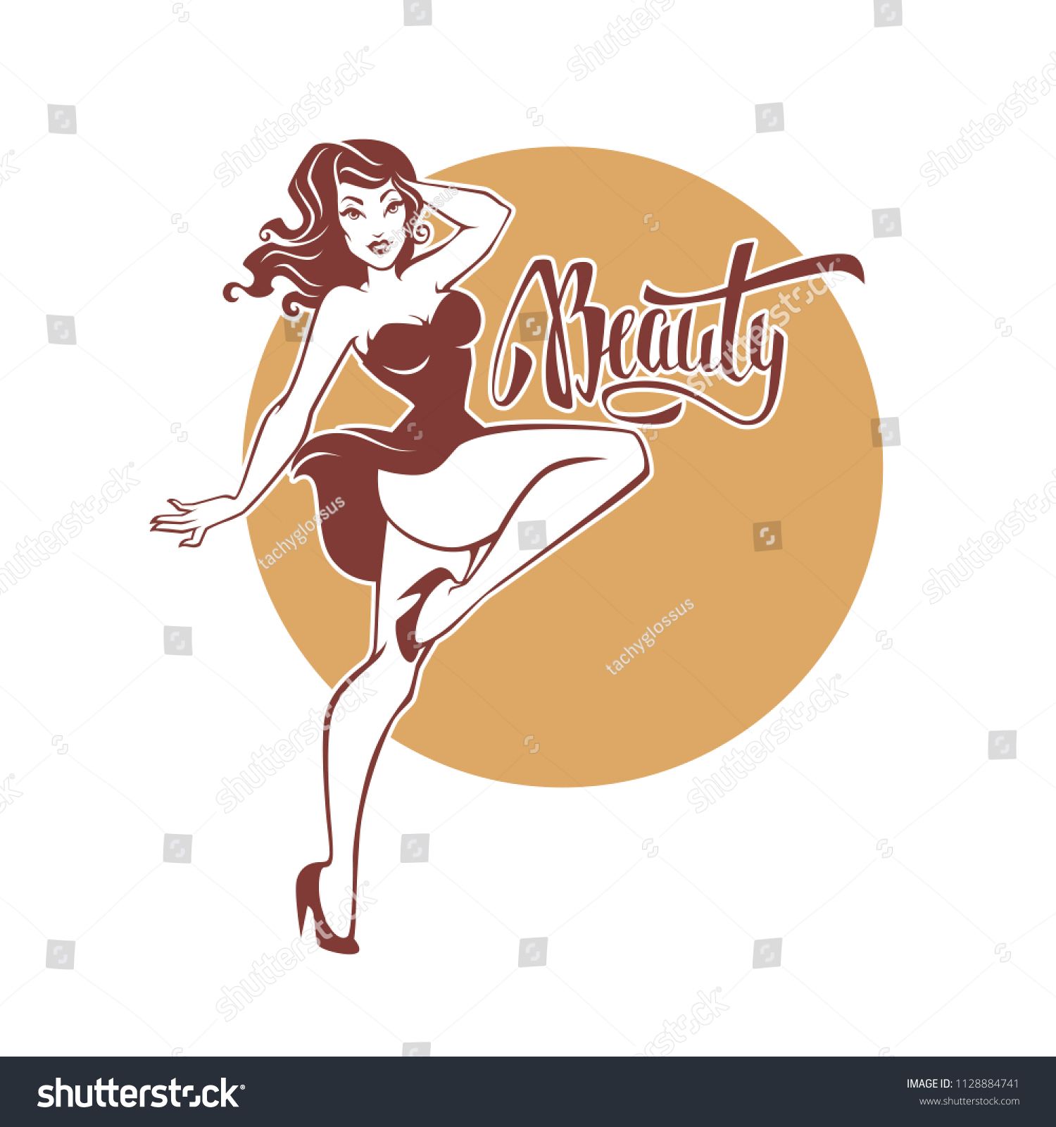 Vektor Stok Sexy Beauty Retro Pinup Girl Lettering Tanpa Royalti