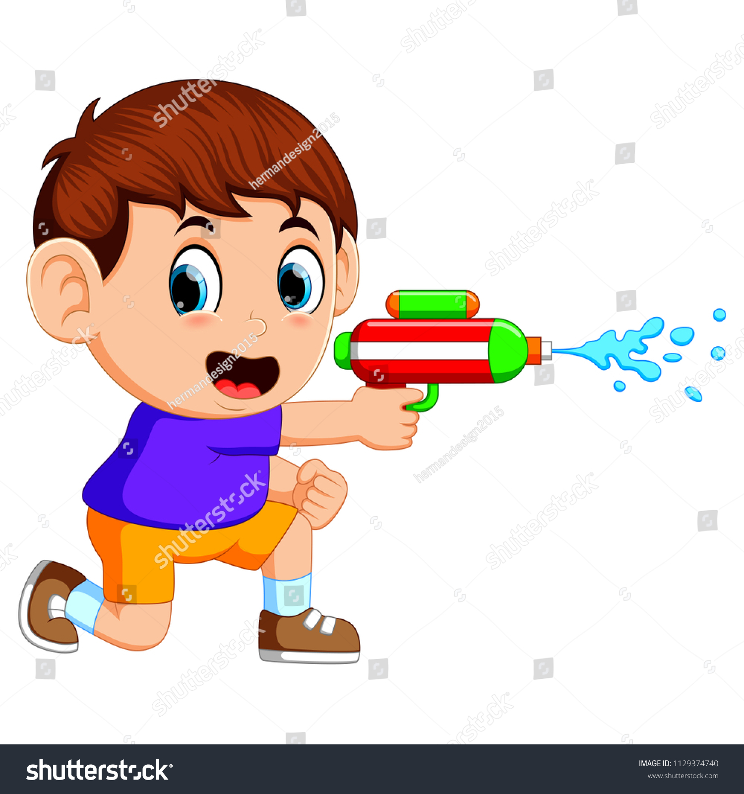 Vector Illustration Boy Playing Water Gun Stock Vector (Royalty Free ...