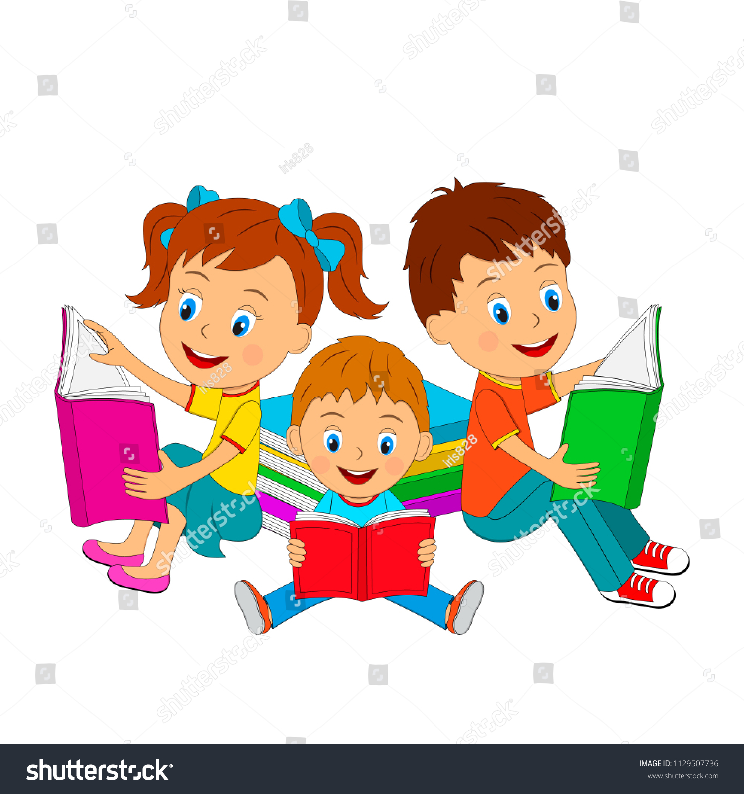 Kidsboys Girl Sitting Reading Books Illustration Stock Vector (Royalty ...