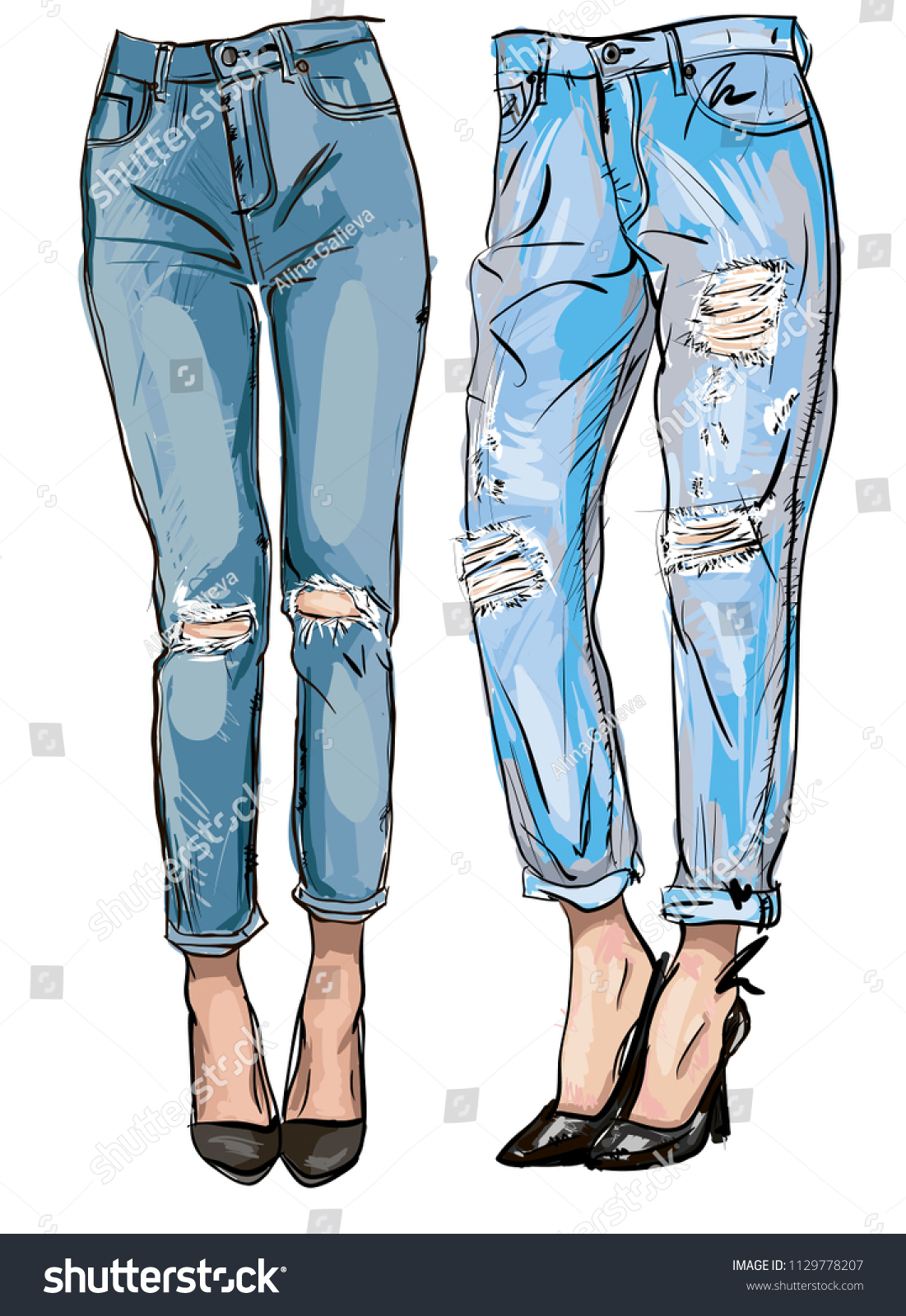 Fashion Illustration Femail Legs Blue Boyfriend Stock Illustration ...