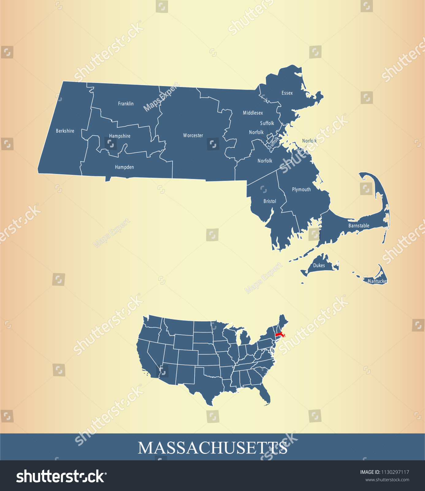 Massachusetts County Map Vector Outline Counties Stock Vector (Royalty ...