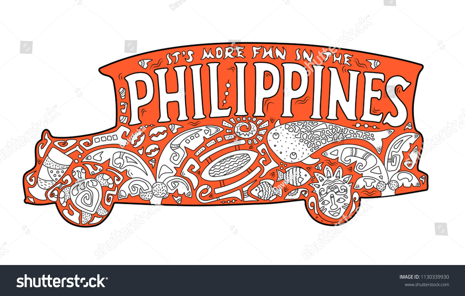 Orange Jeepney Philippine Ornament Palm Tree Stock Vector Royalty Free