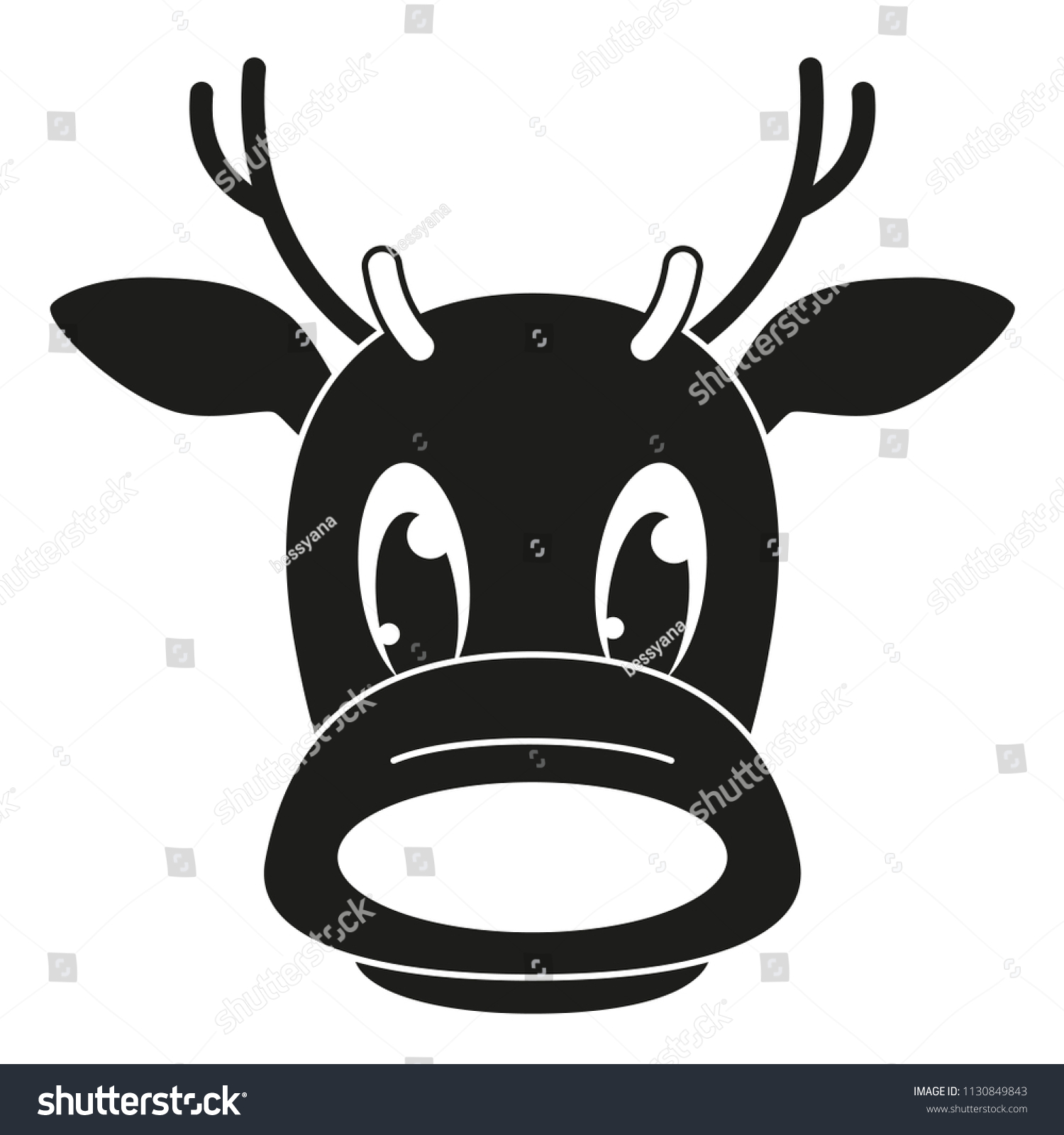 Black White Reindeer Head Silhouette Funny Stock Vector Royalty Free