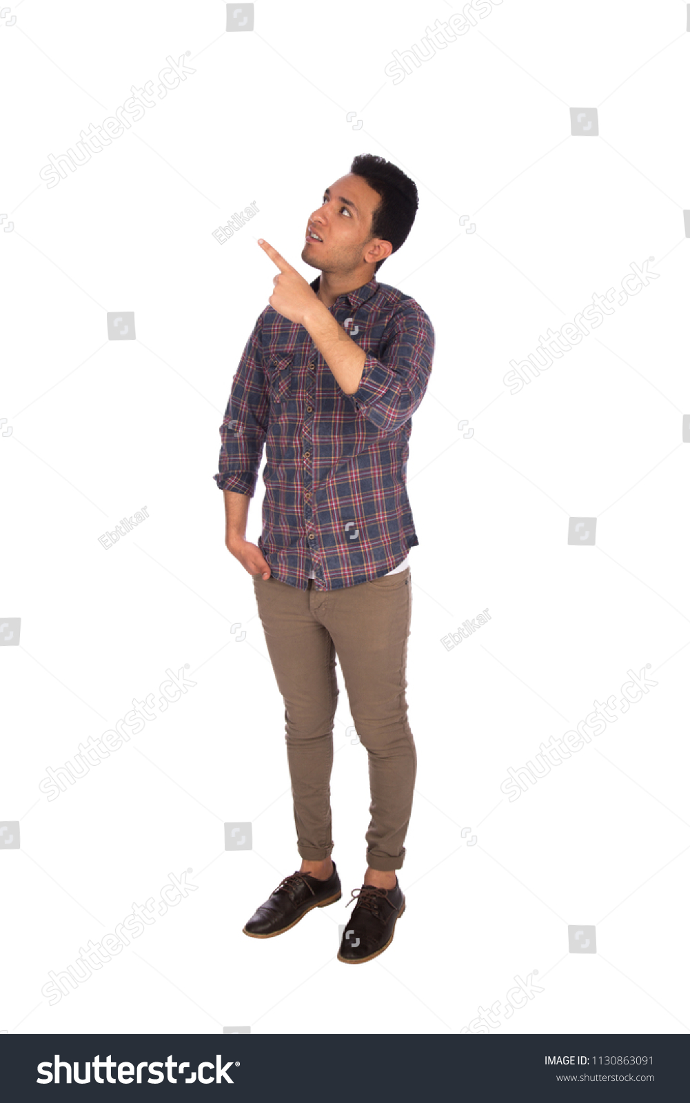 Happy Surprised Man Pointing His Finger Stock Photo 1130863091 ...