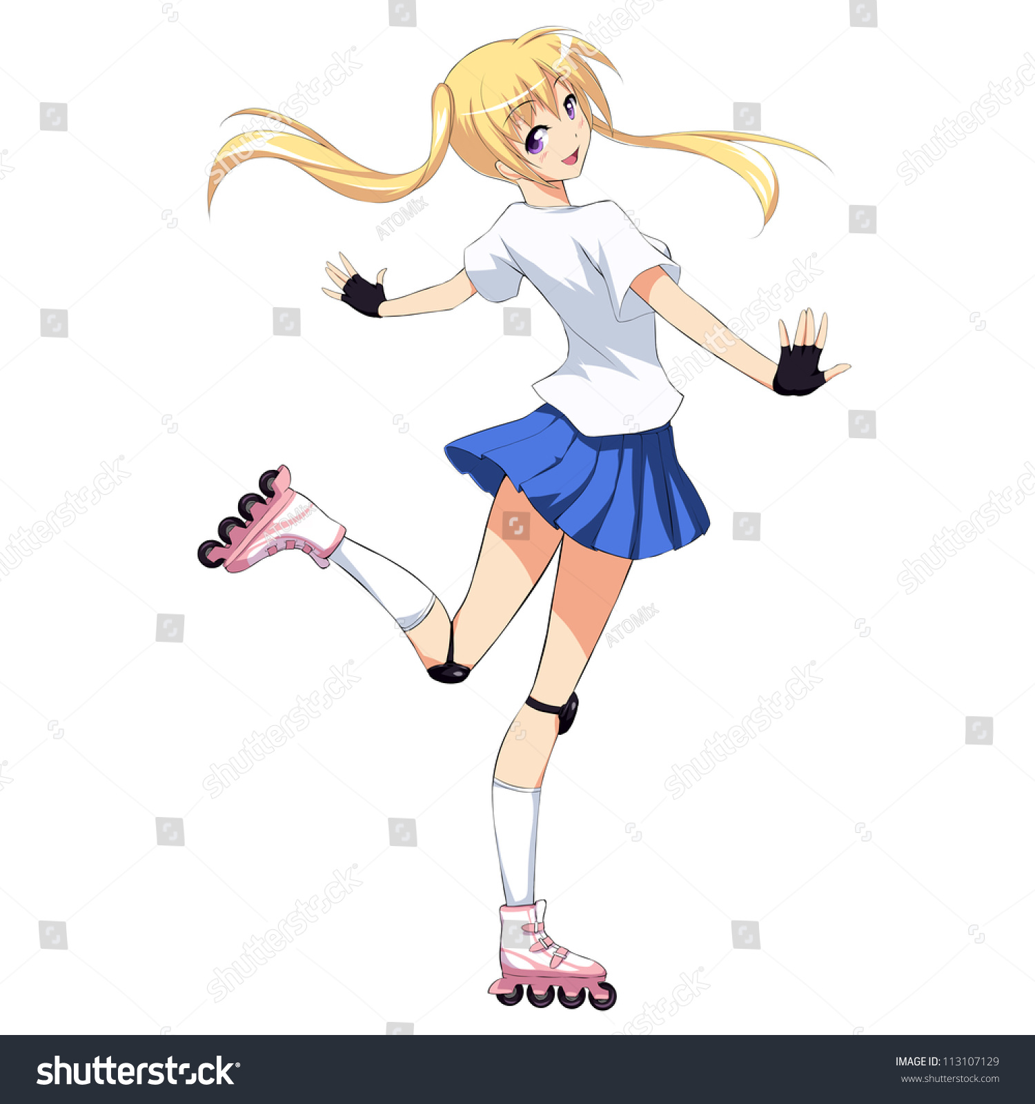 Happy Girl Roller Skates Stock Illustration 113107129 Shutterstock.