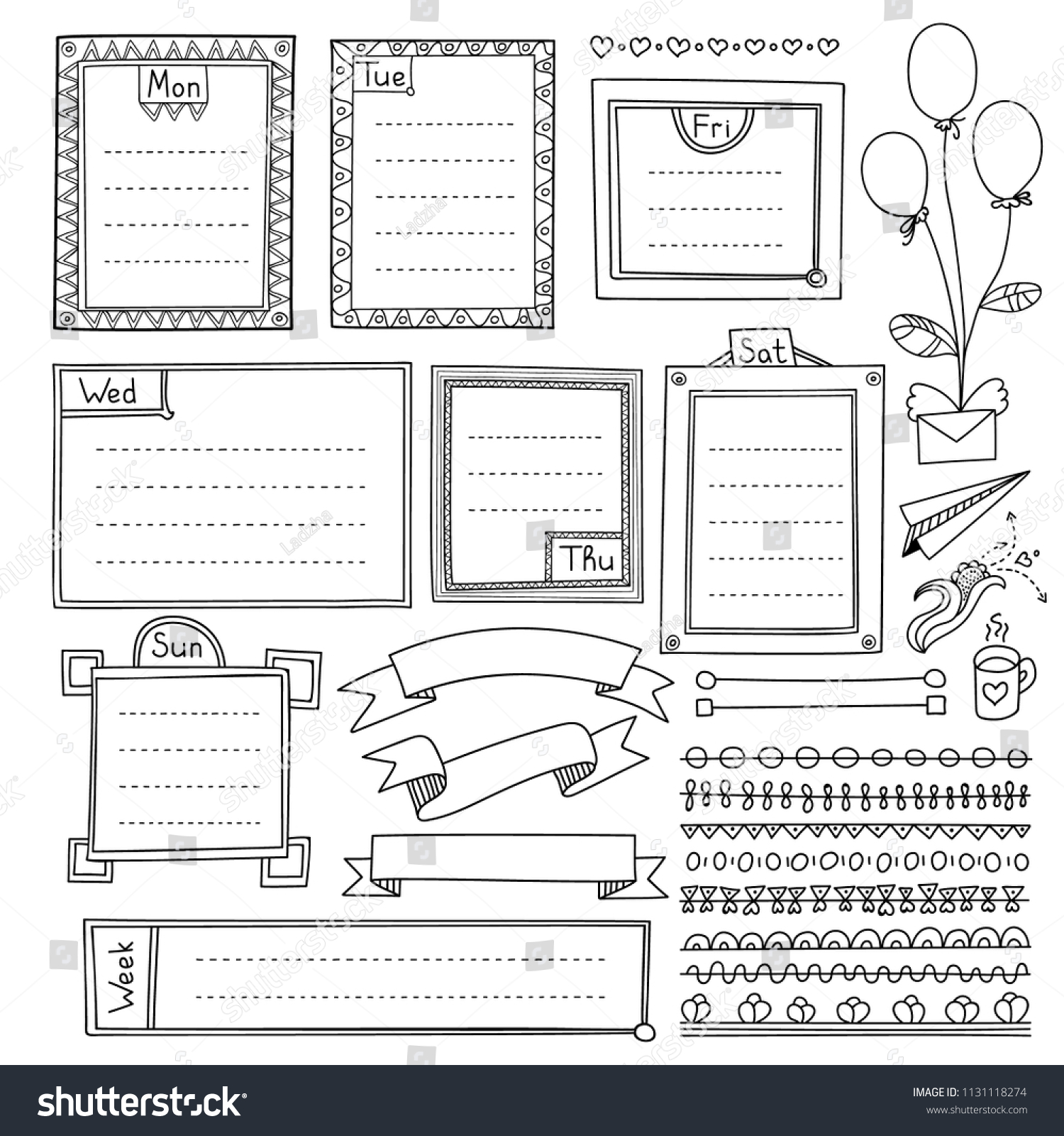 Bullet Journal Hand Drawn Vector Elements Stock Vector (Royalty Free ...