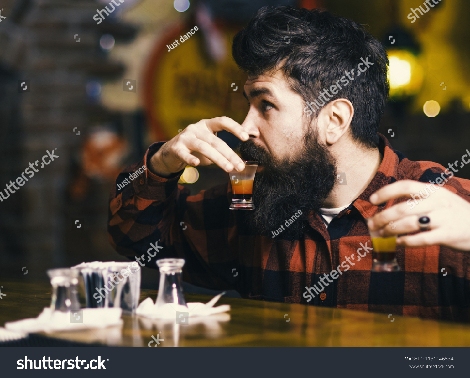 Handsome Visitor Sit Bar Counter Holds Stock Photo 1131146534 ...