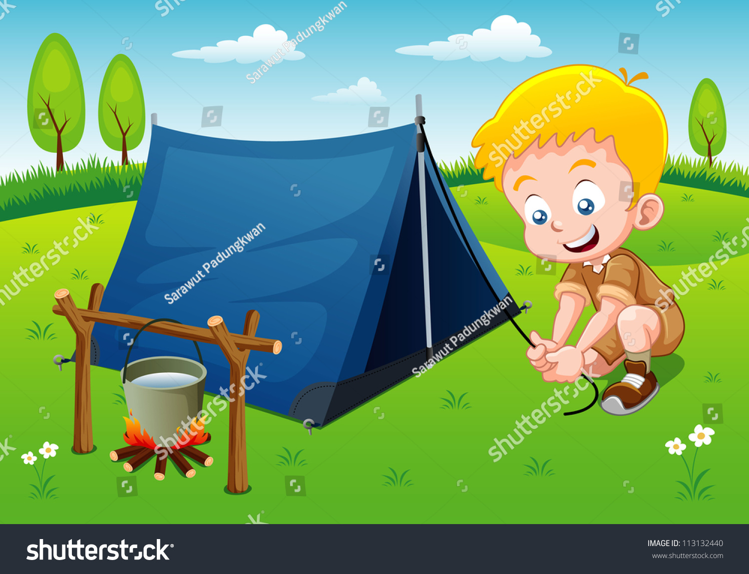 Шарж на природе с палаткой
