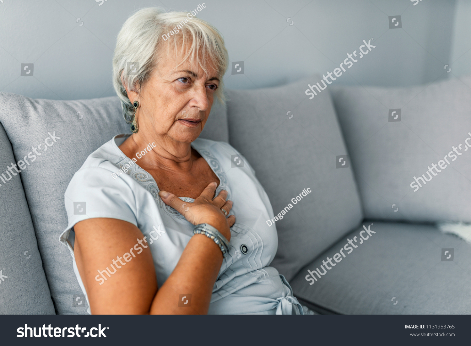 Heart Attack Concept Woman Suffering Chest Stock Photo 1131953765 ...