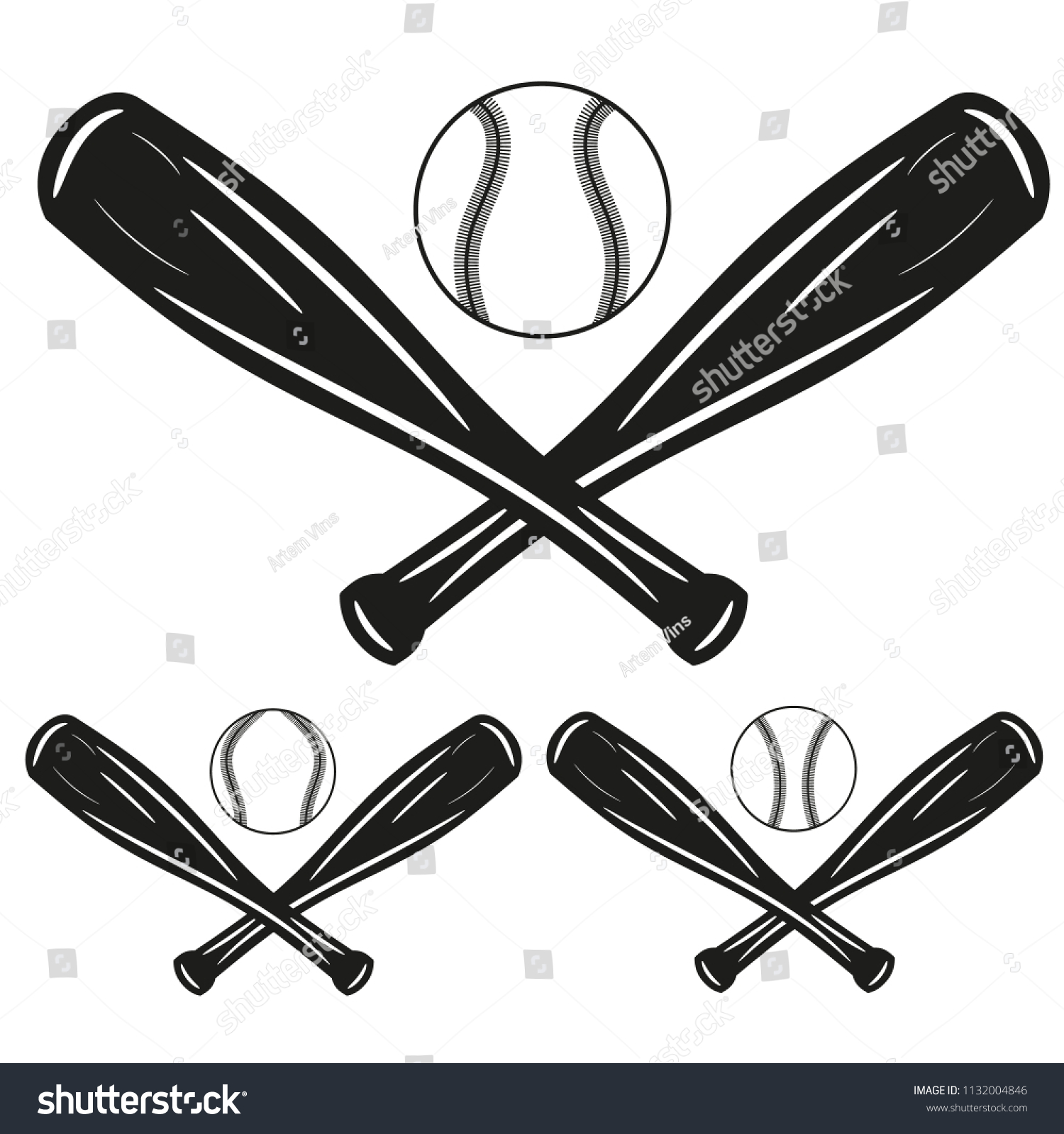 Two Crossed Wooden Baseball Bats Ball Stock Vector Royalty Free 1132004846 Shutterstock