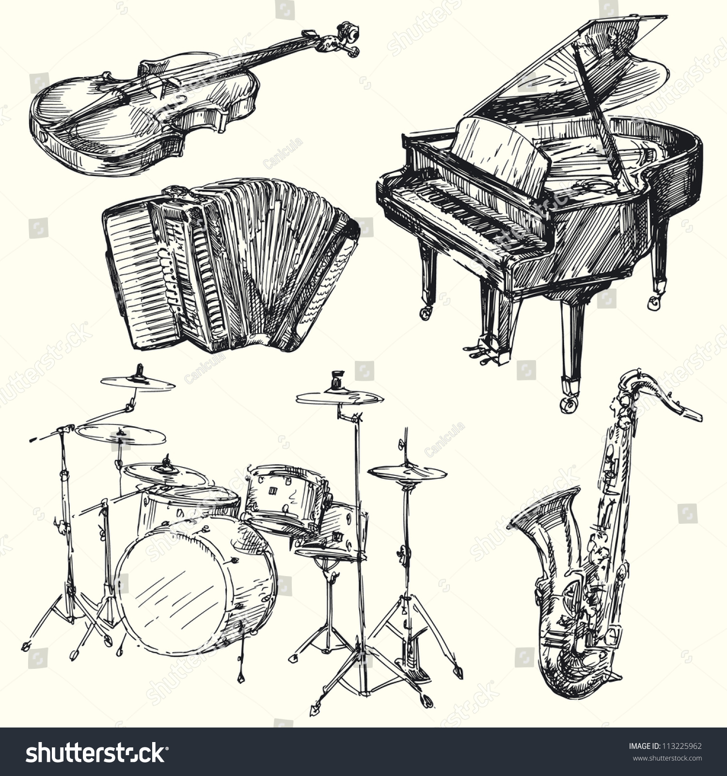 Musical Instruments Hand Drawn Collection Stock Vector (royalty Free 