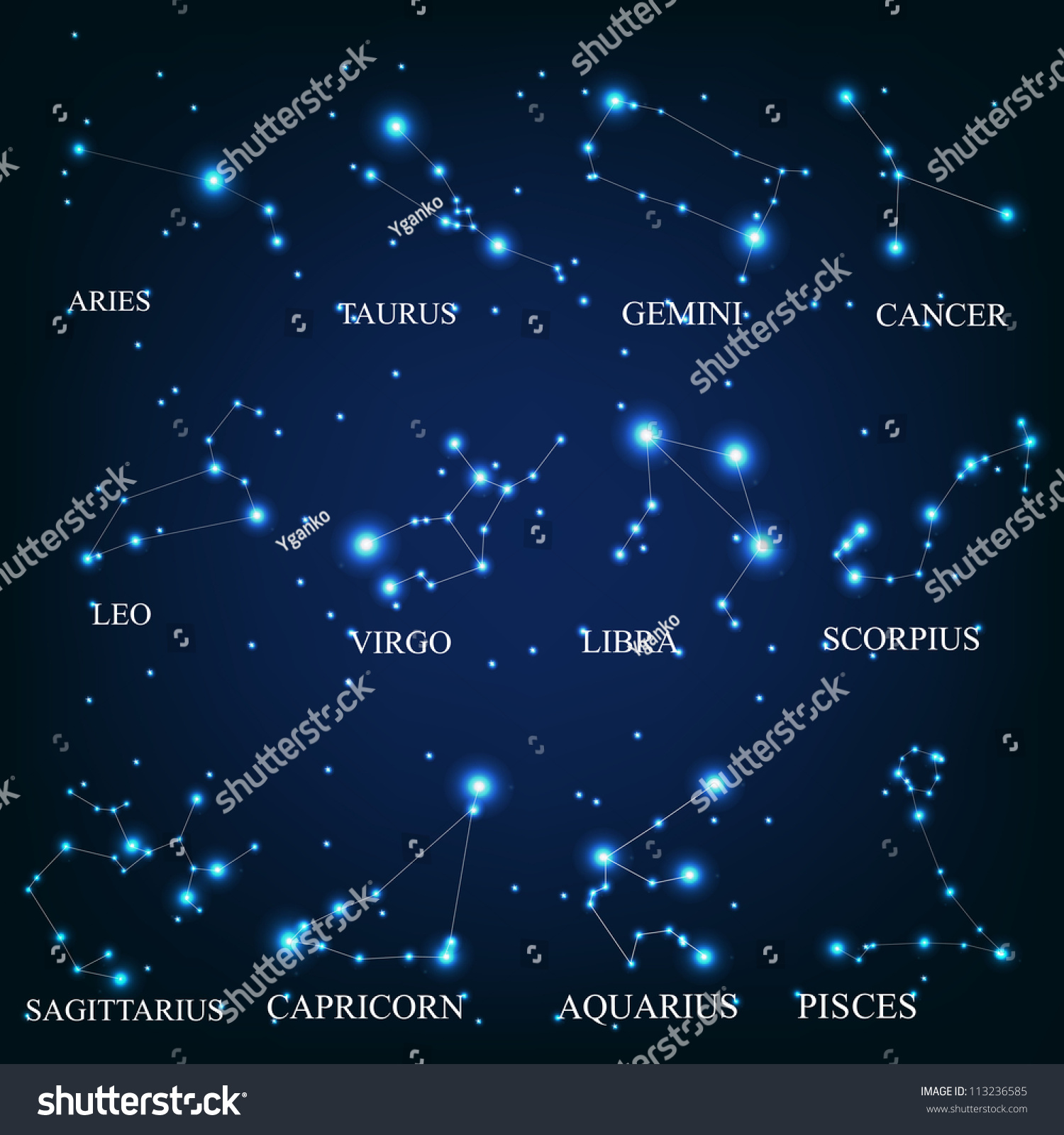 Zodiac Signs Vector Illustration Stock Vector (Royalty Free) 113236585 ...