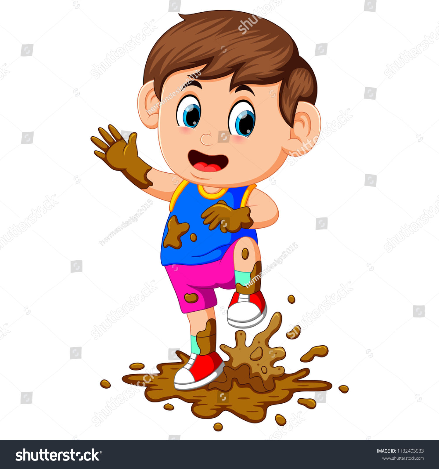 Cute Boy Playing Mud Stock Illustration 1132403933 | Shutterstock