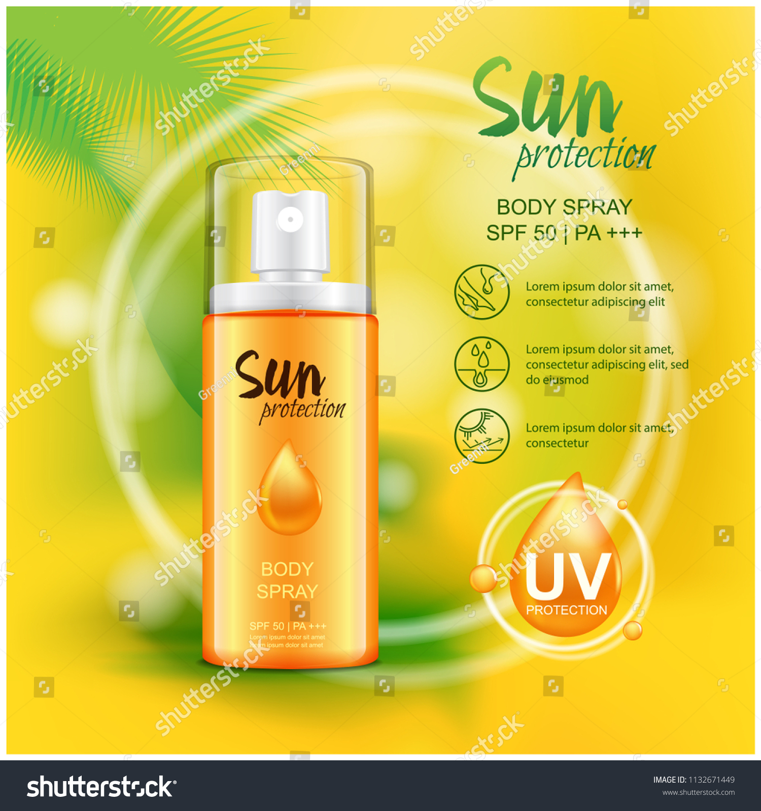 Sun Protection Cosmetic Products Illustration Magazine Stock Vector 