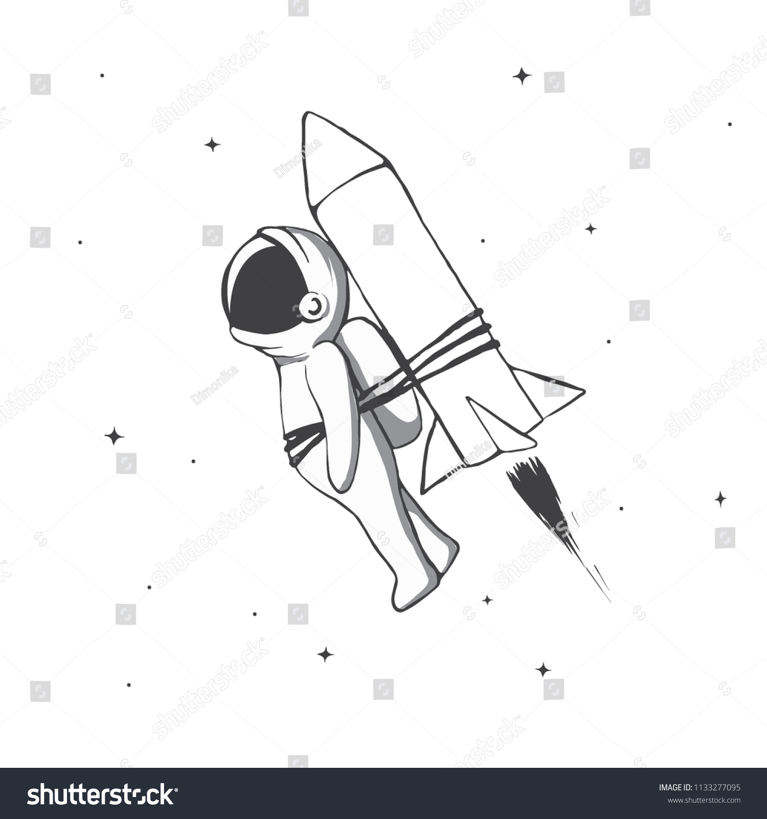 Astronaut Flying Space Rocket Tied Himcosmic Stock Vector (Royalty Free ...