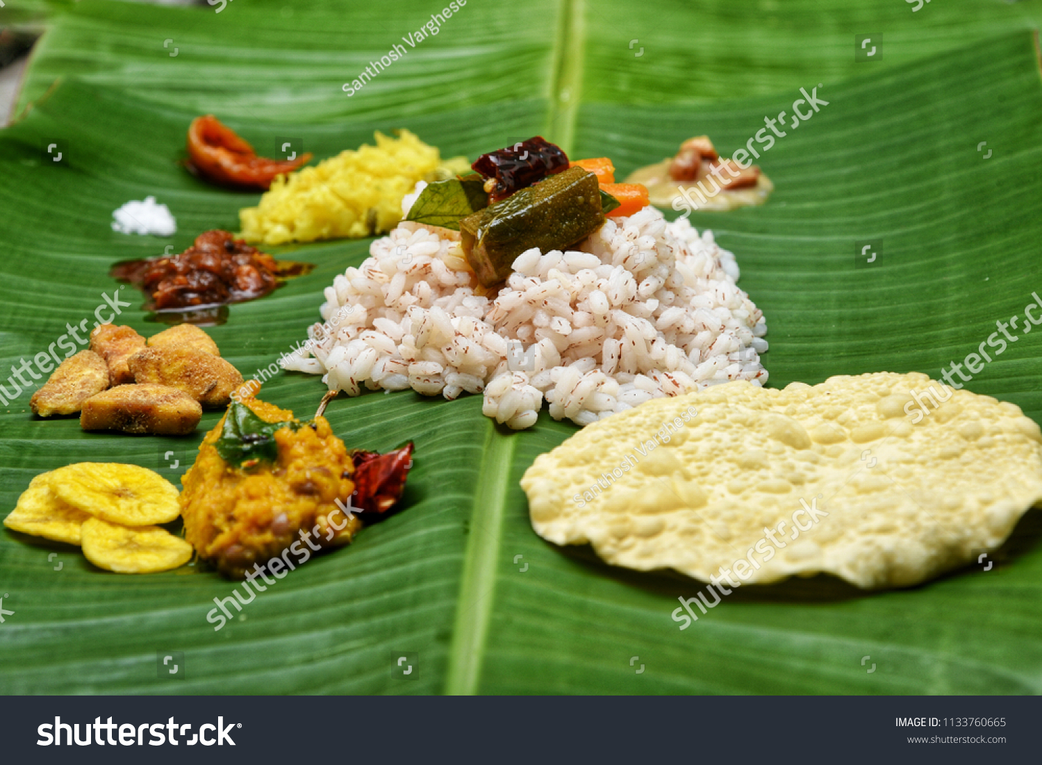 Traditional Onam Sadhya Boiled Rice Served Stock Photo 1133760665 ...