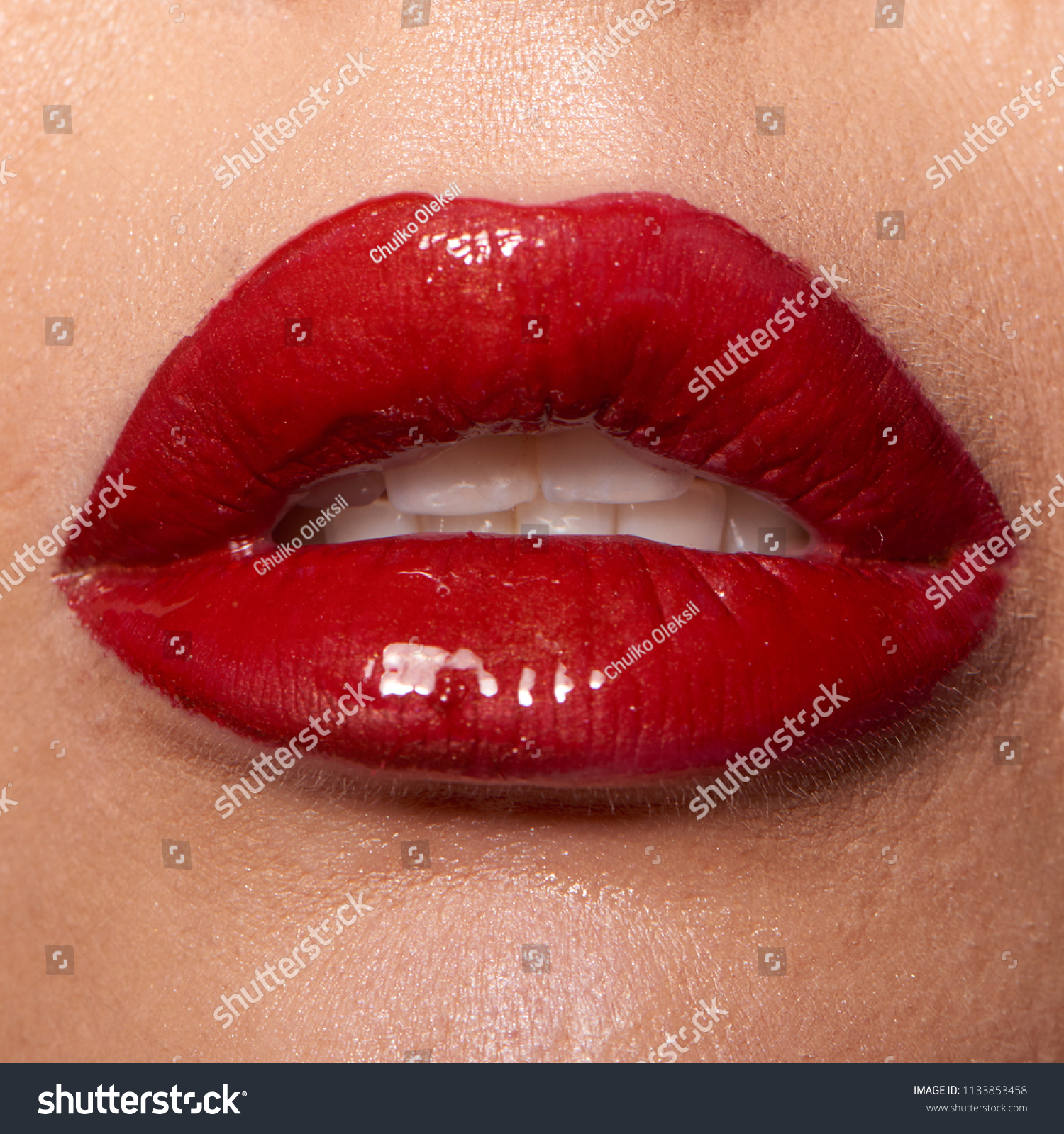 wet red lipstick