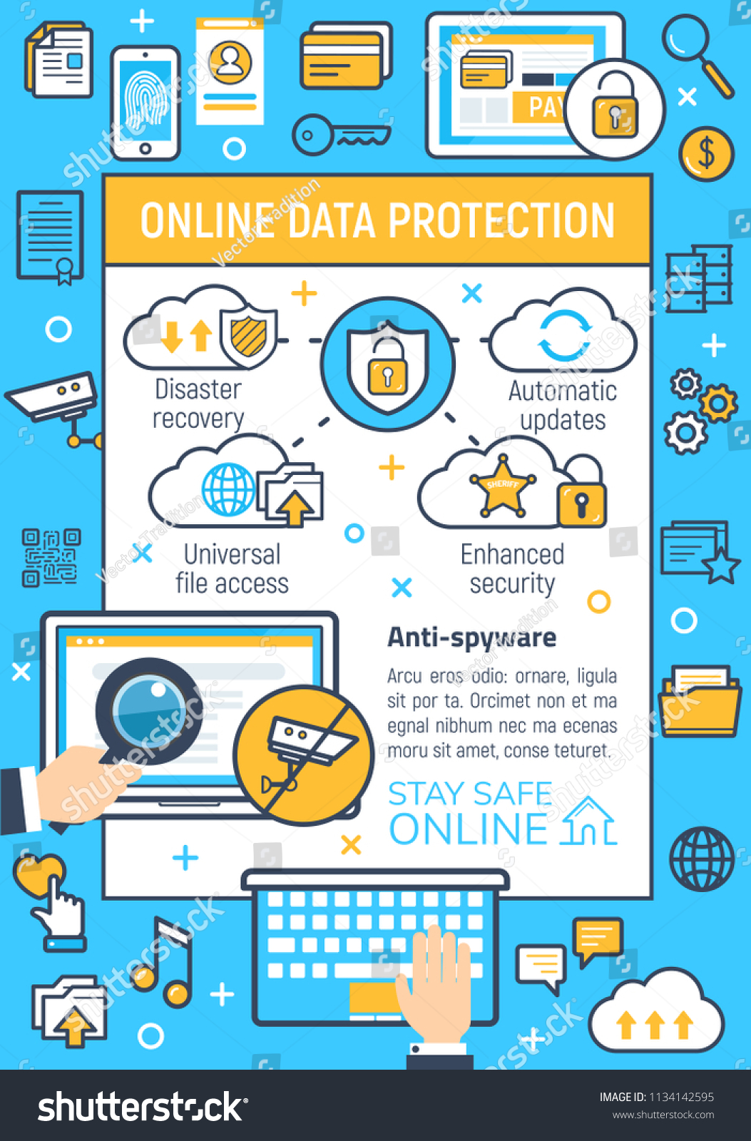 Online Data Protection Internet Security Poster Stock Vector (Royalty ...