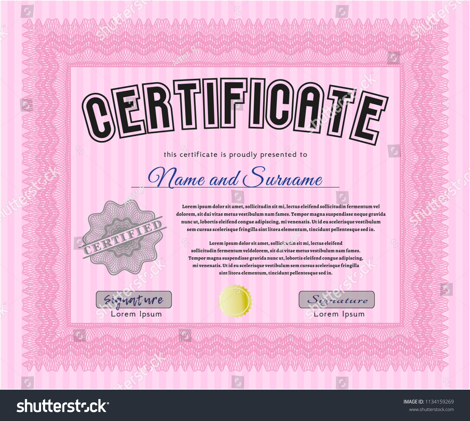 Pink Diploma Template Customizable Easy Edit Stock Vector Royalty Free