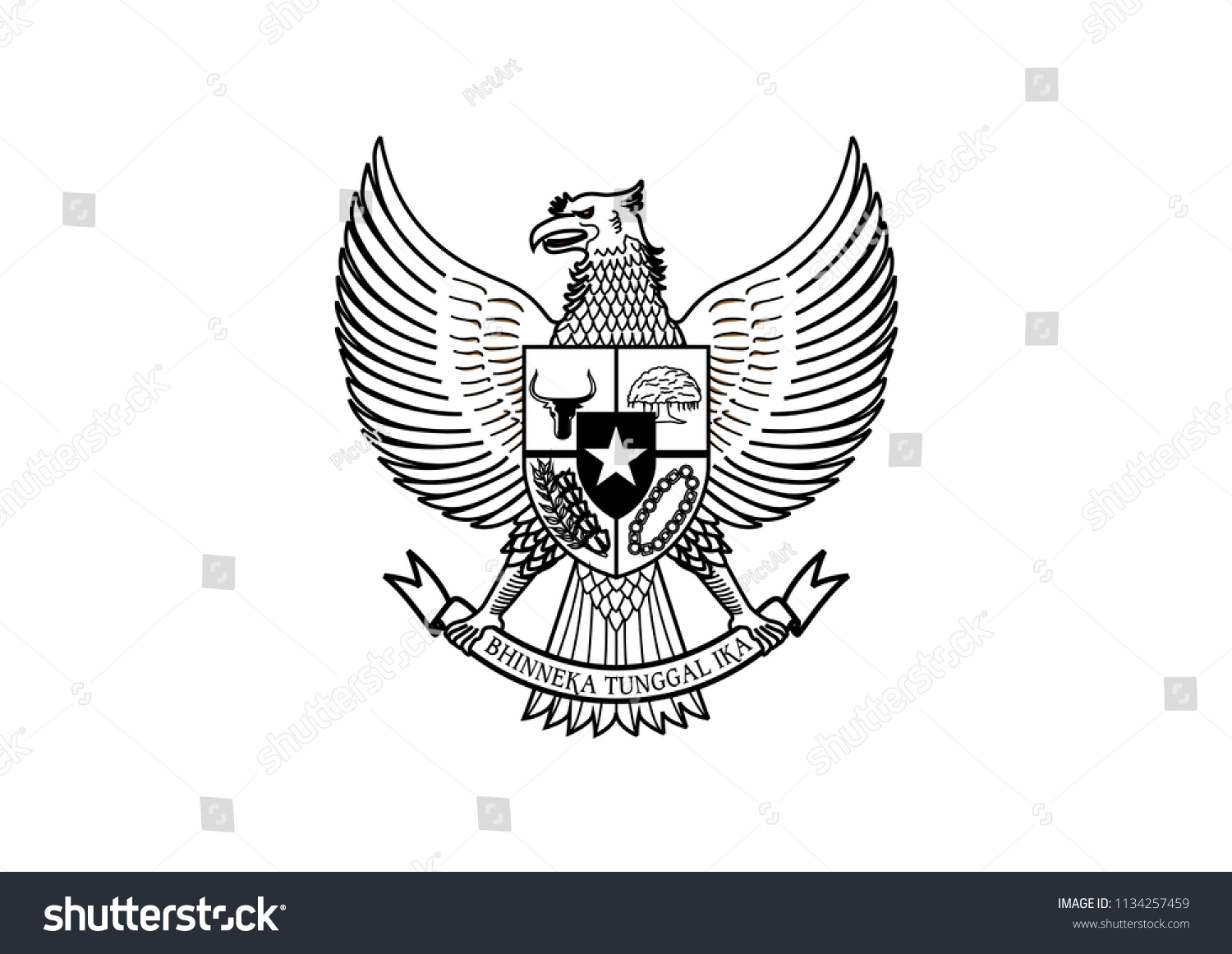 Logo Pancasila Indonesia Black White Stock Illustration 1134257459 ...