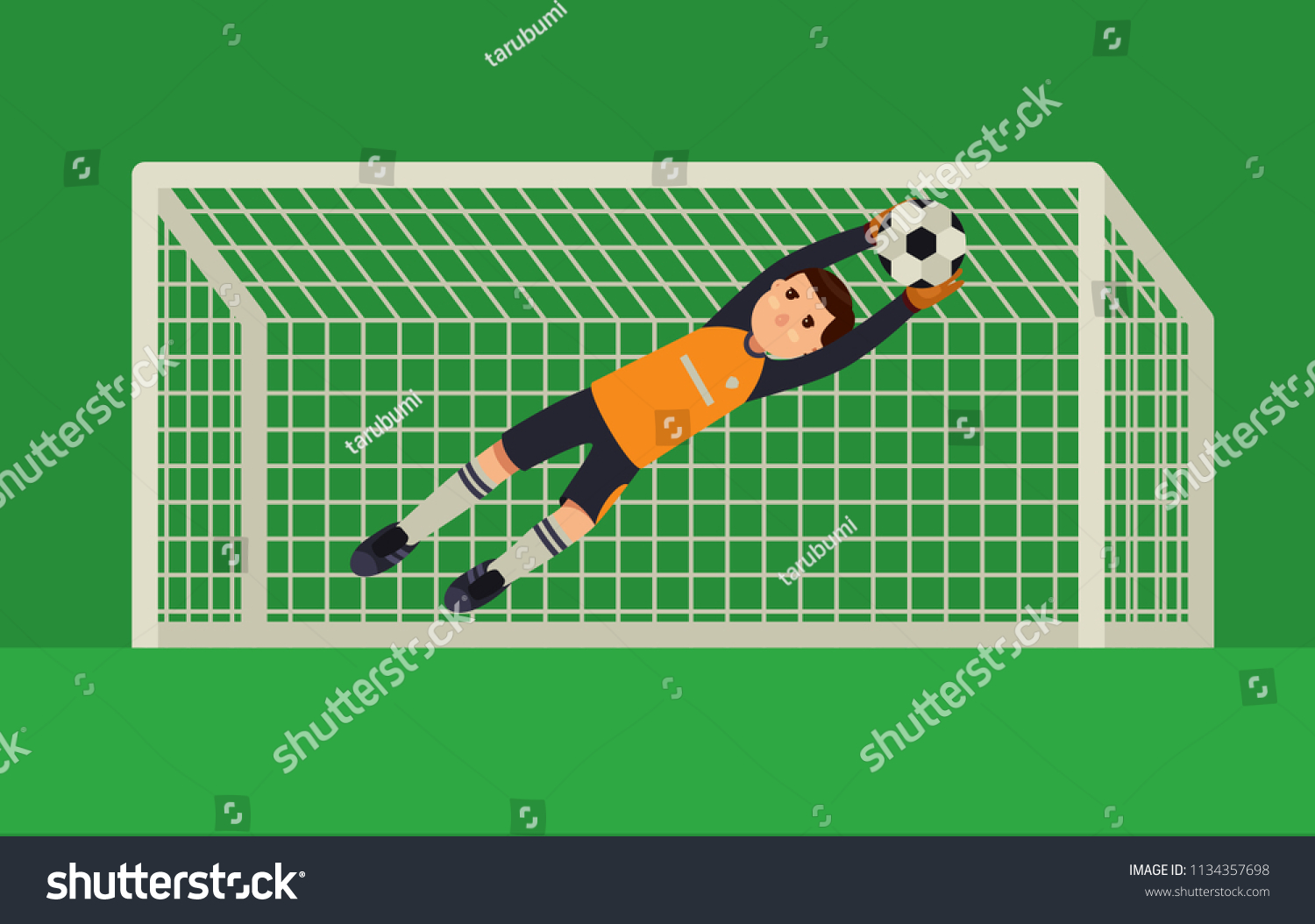 Football Goalkeeper Catching Ball Flat Style Stock Vector (royalty Free 