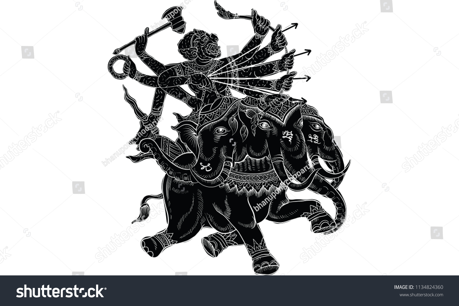 Thai Traditional Painting Tattoo Cracked Colour Stock Vector (royalty 