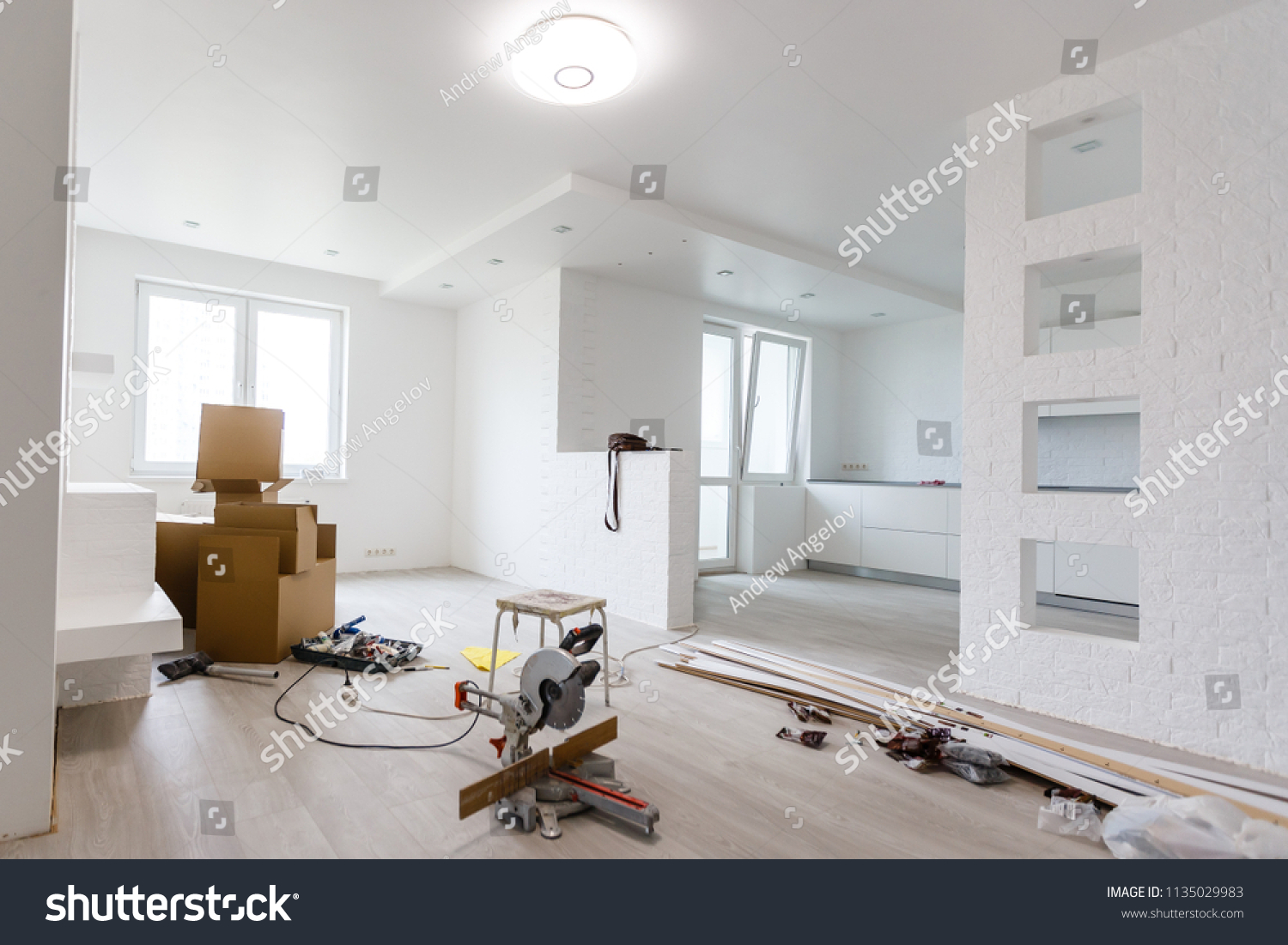 Stock Photo Interior Of Apartment With Materials During On The Renovation And Construction Remodel Wall From 1135029983 