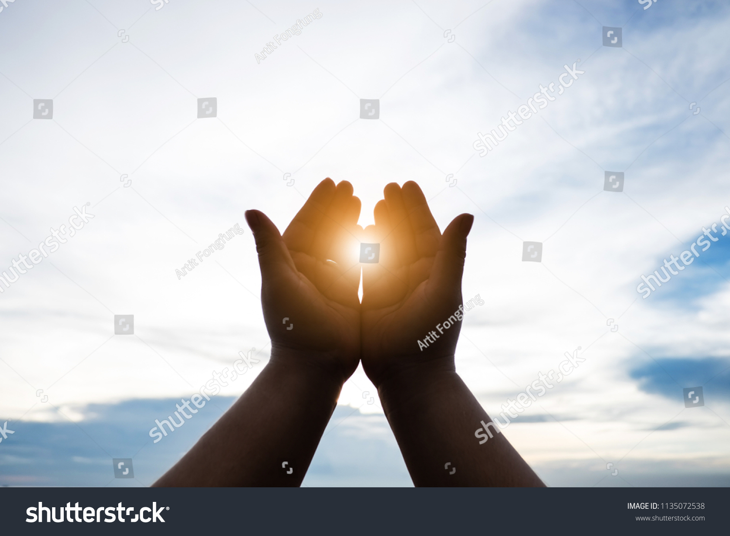 Christian Human Hands Open Palm Worship Stock Photo 1135072538 ...