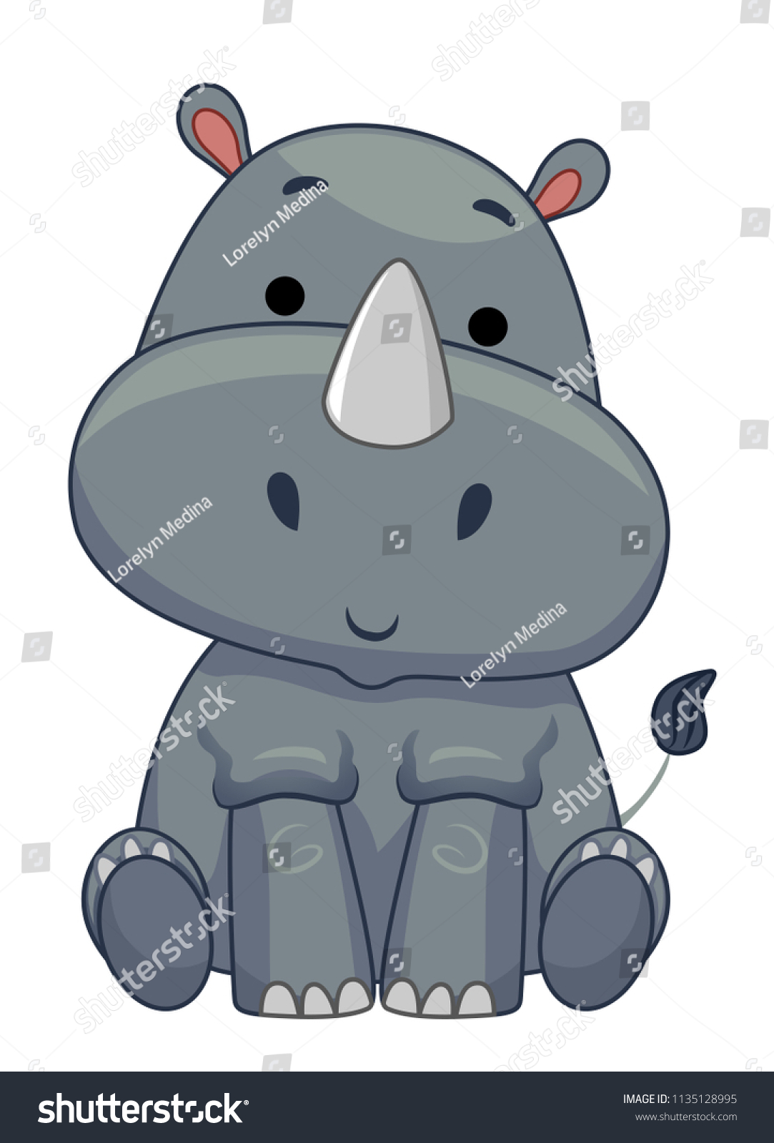 Illustration Cute Rhinoceros Sitting Down Stock Vector (Royalty Free ...